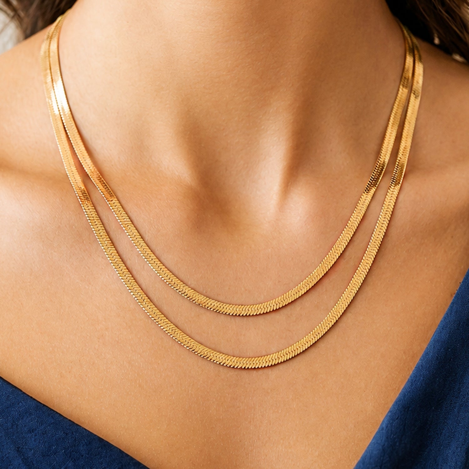 Artklim Classic Herringbone Chain Anti-Tarnish Pendant Necklace