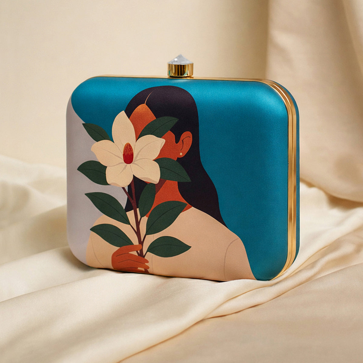 Artklim Floral Woman Illustration Printed Clutch