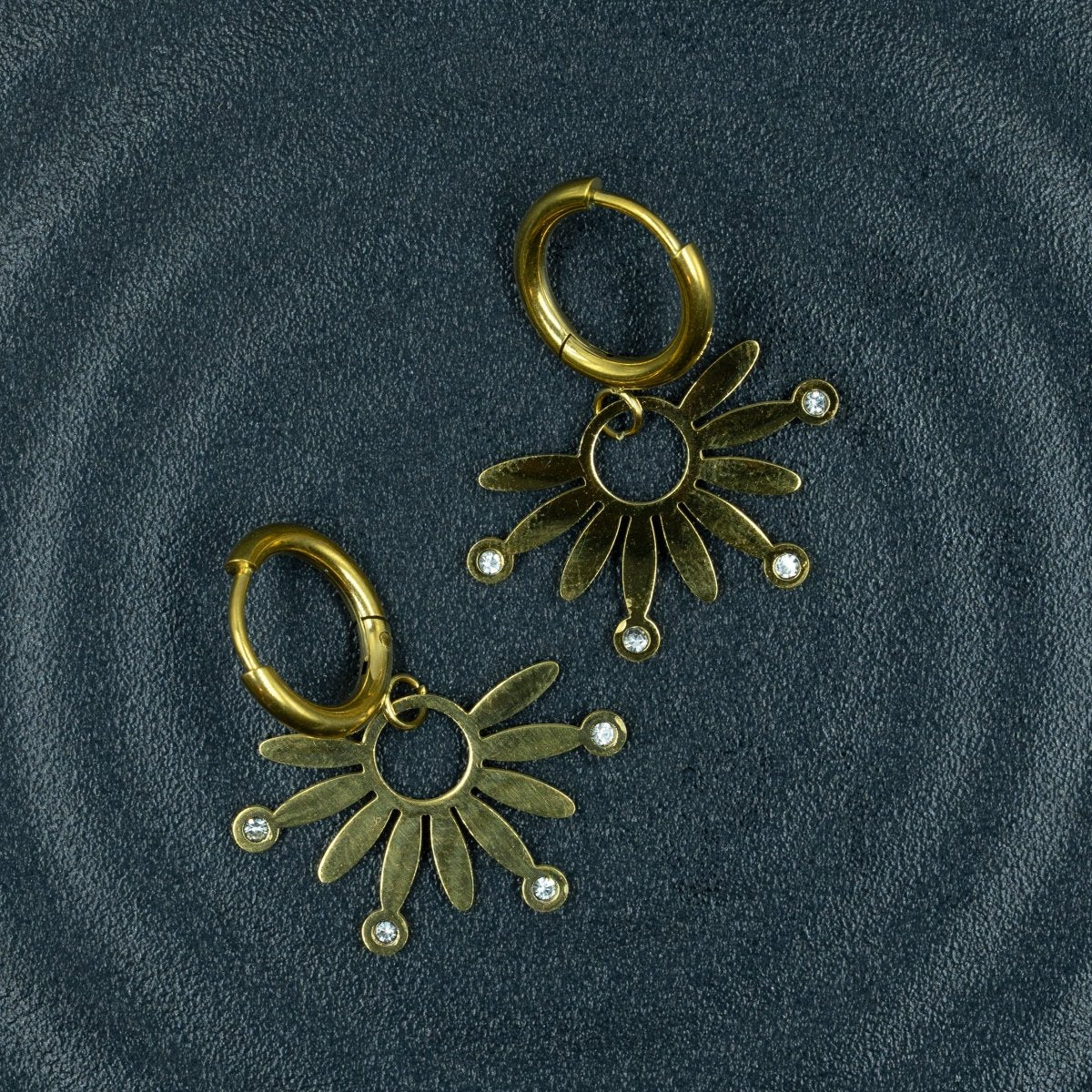 Artklim Gold Plated Half Flower Designer Hoop Earrings