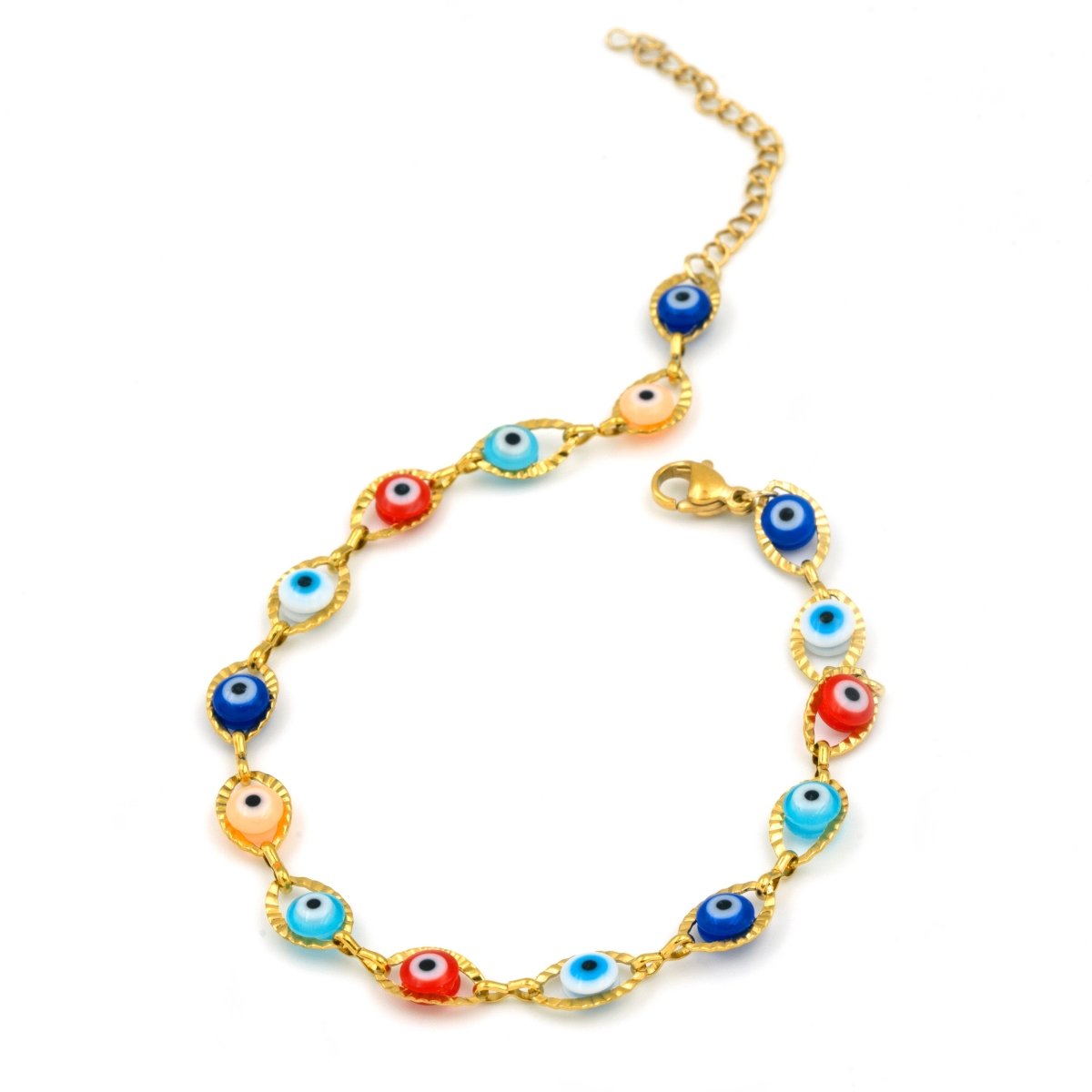 Artklim Gold Plated Multicolored Evil Eye Anklet