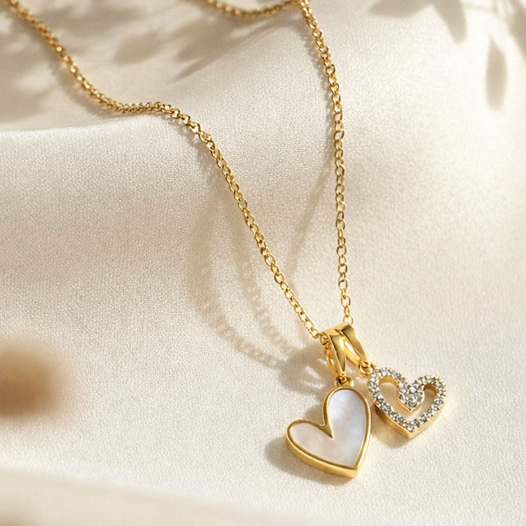 Artklim Gold-Plated Twin Heart Charm Anti-Tarnish Pendant Necklace