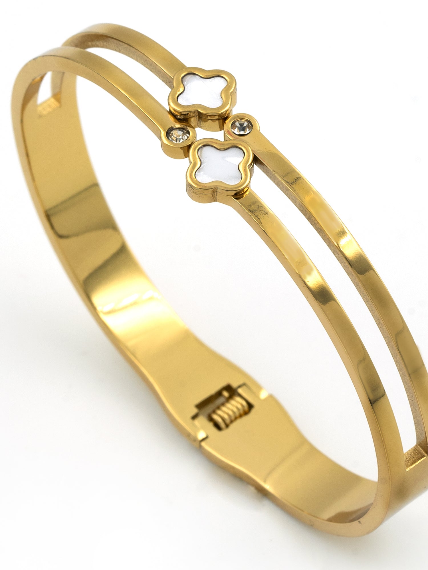 Artklim Gold Plated Anti Tarnish Golden Clover Cuff Bracelet