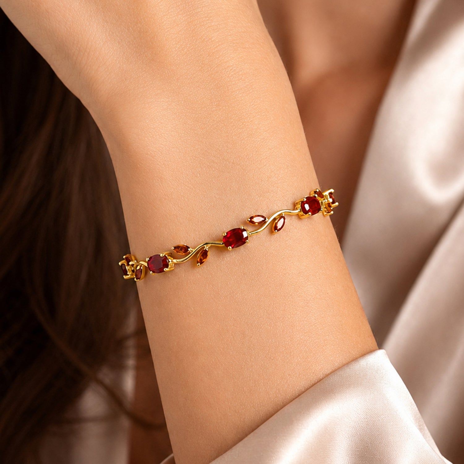 Artklim Ruby Red Vine Gemstone Gold Anti-Tarnish Bracelet