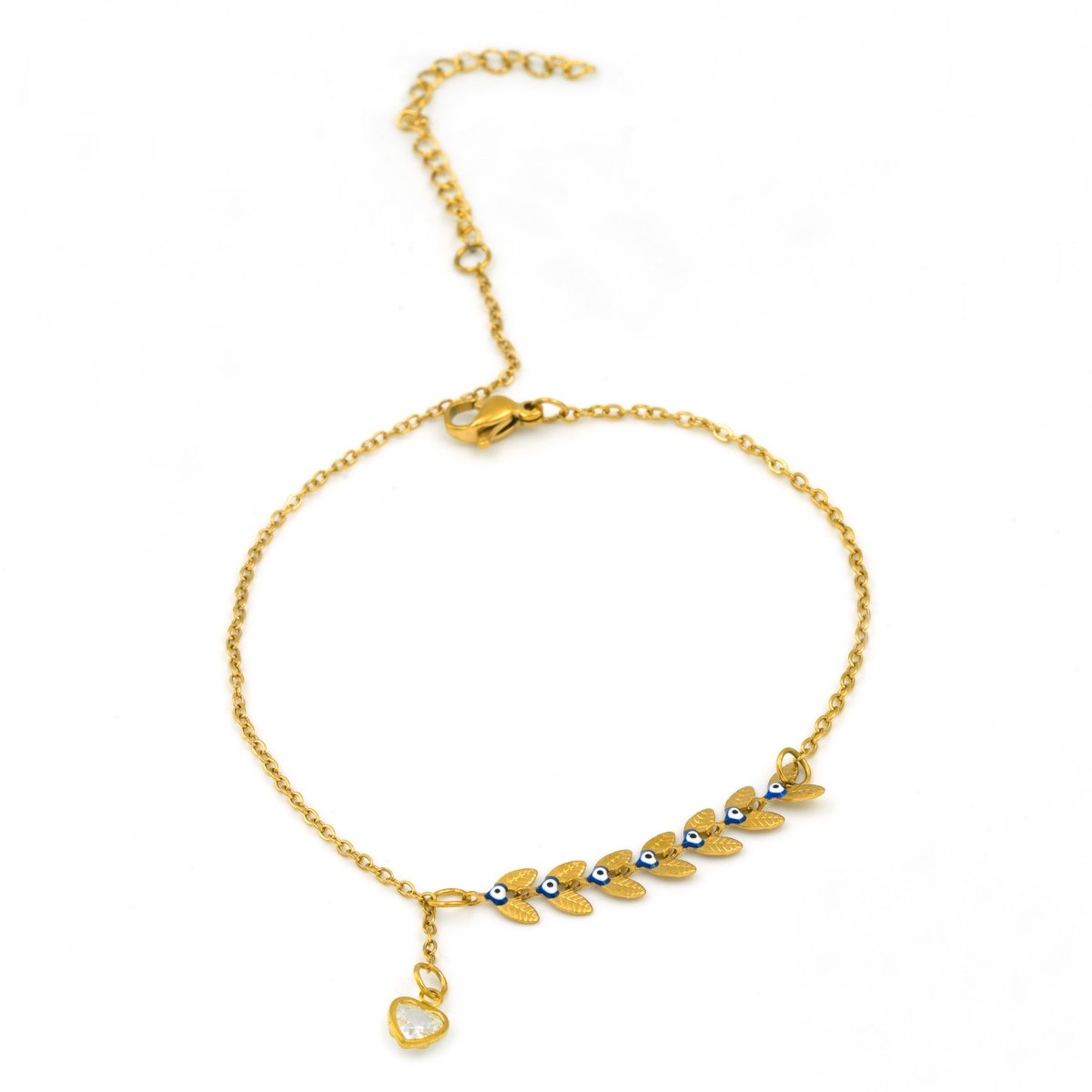 Artklim Gold Plated Evil Eye Leaf Charm Anklet