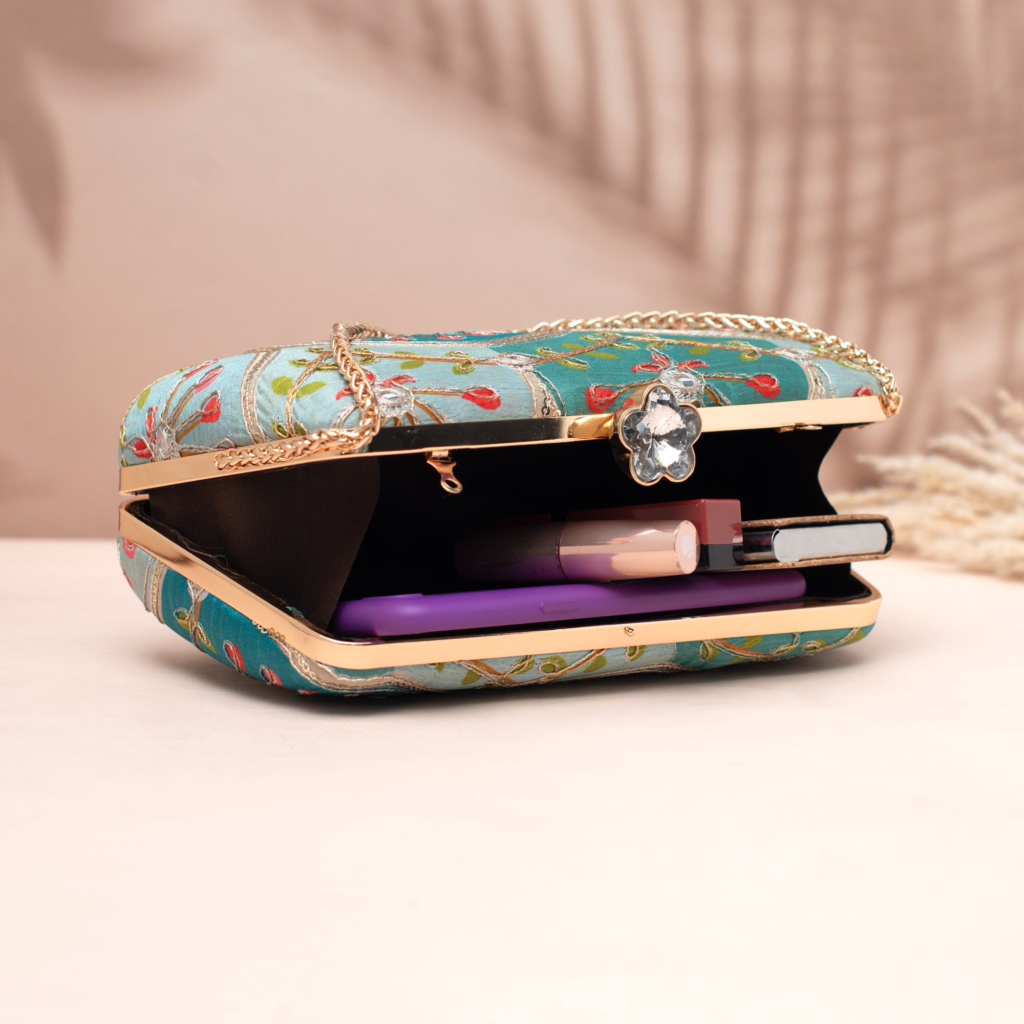 Artklim Teal & Aqua Floral Clutch