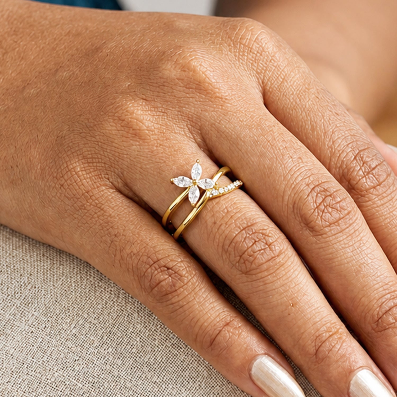 Artklim Graceful Butterfly Cross Gold  Anti-Tarnish Ring