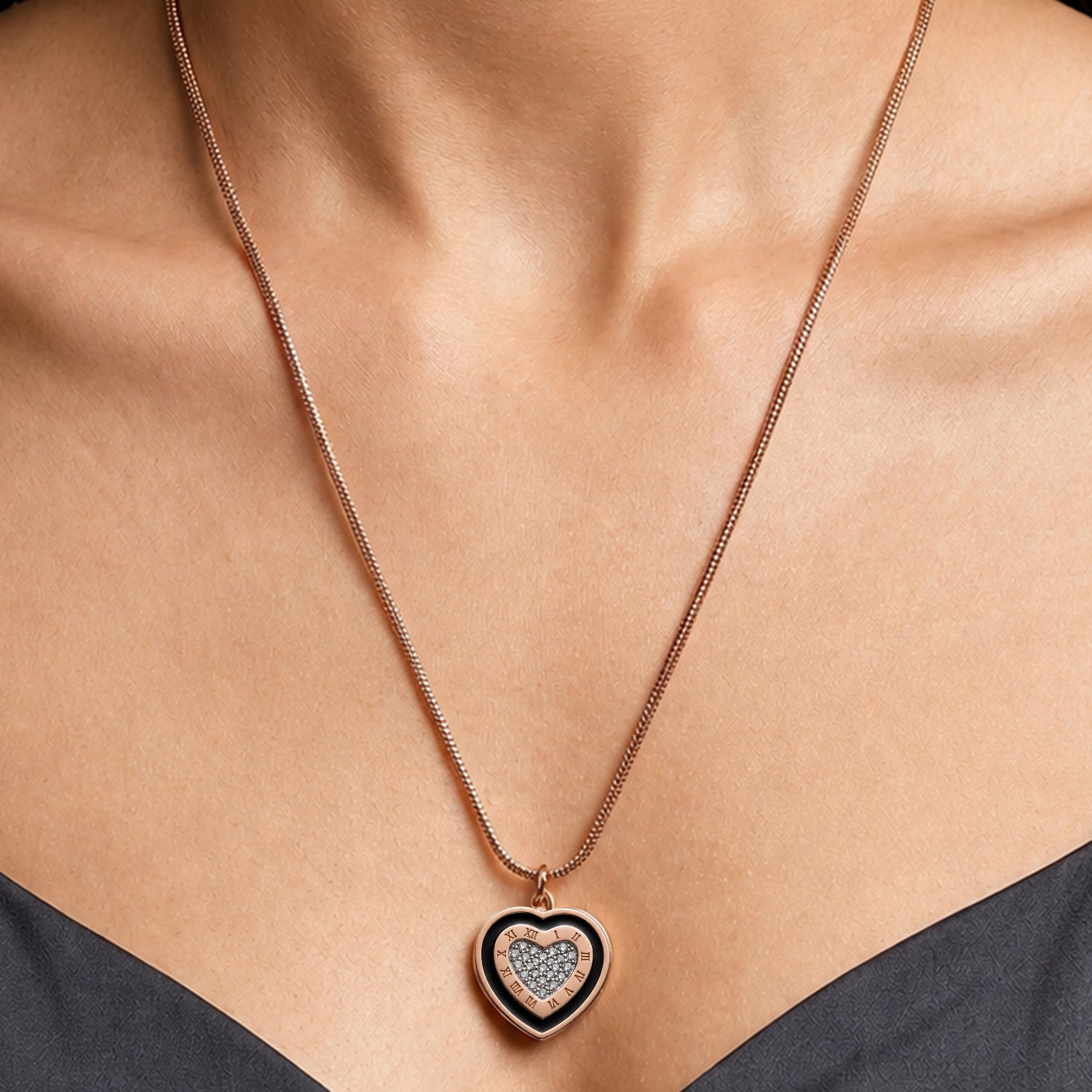 Artklim Rose Gold Heart Crystal  Anti-tarnish Necklace