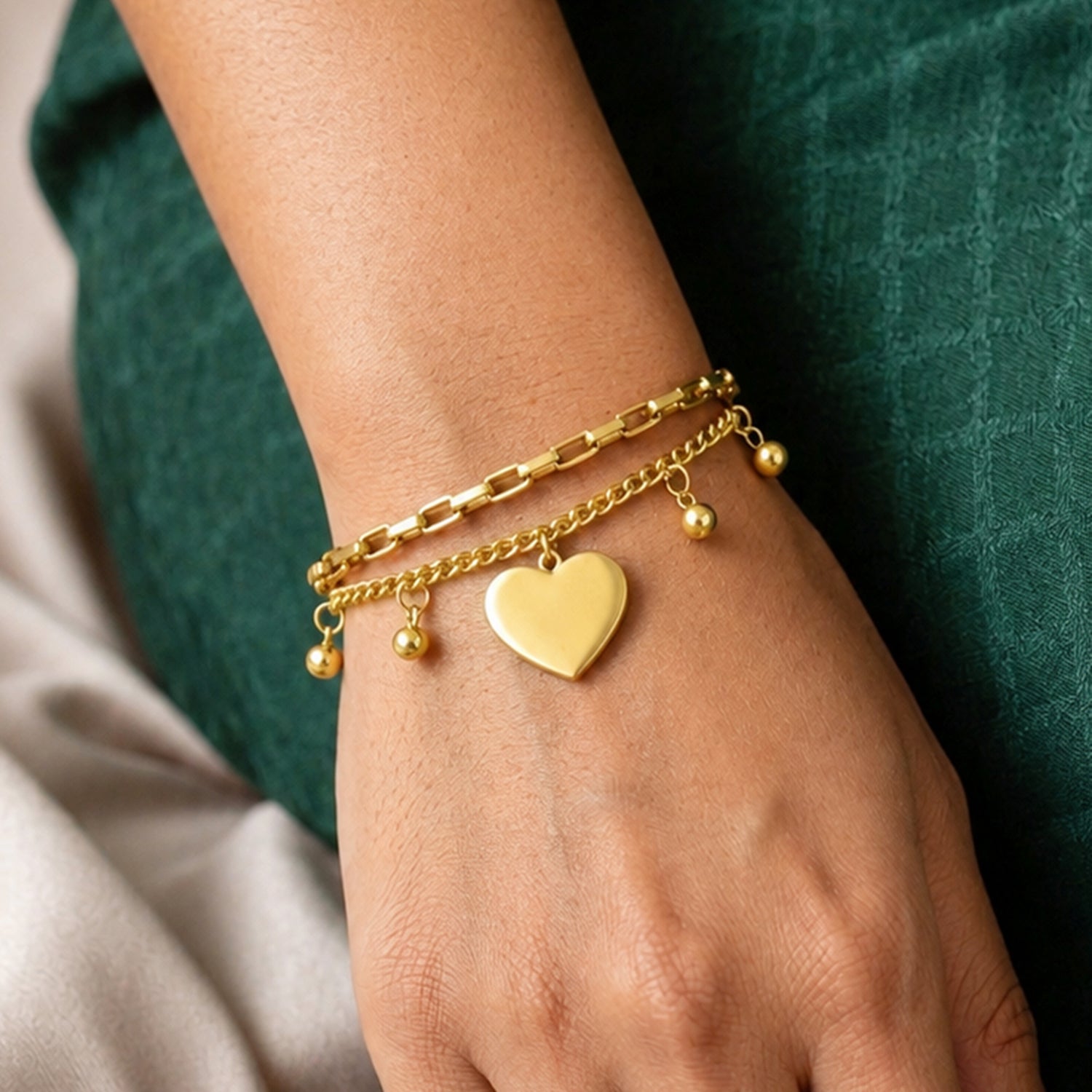 Artklim Double Layer Heart Charm Anti-Tarnish Bracelet