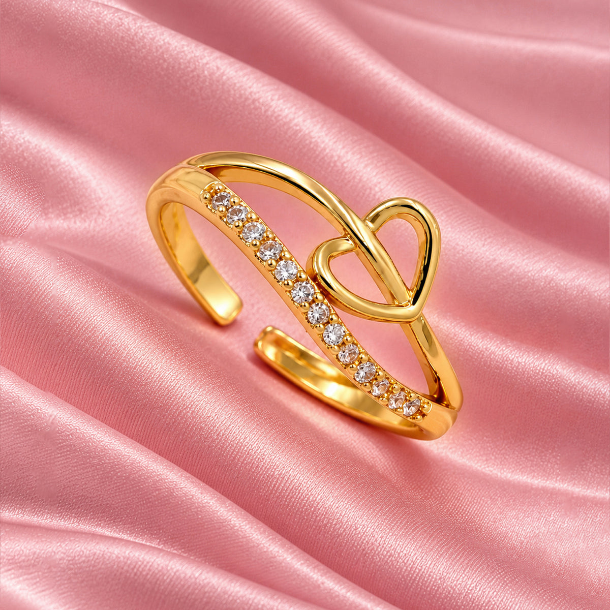 Artklim Elegant Heart Outline Crystal Gold-Tone Anti-Tarnish Ring