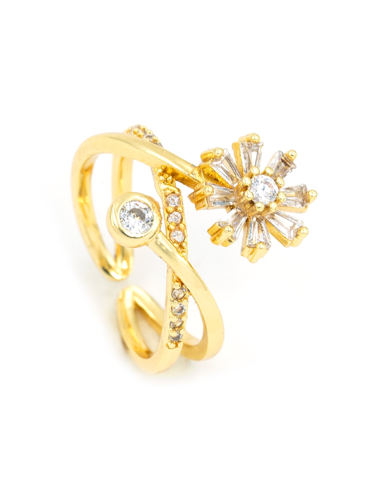 Artklim Gold-Plated Crossover Flower Anti-Tarnish Ring