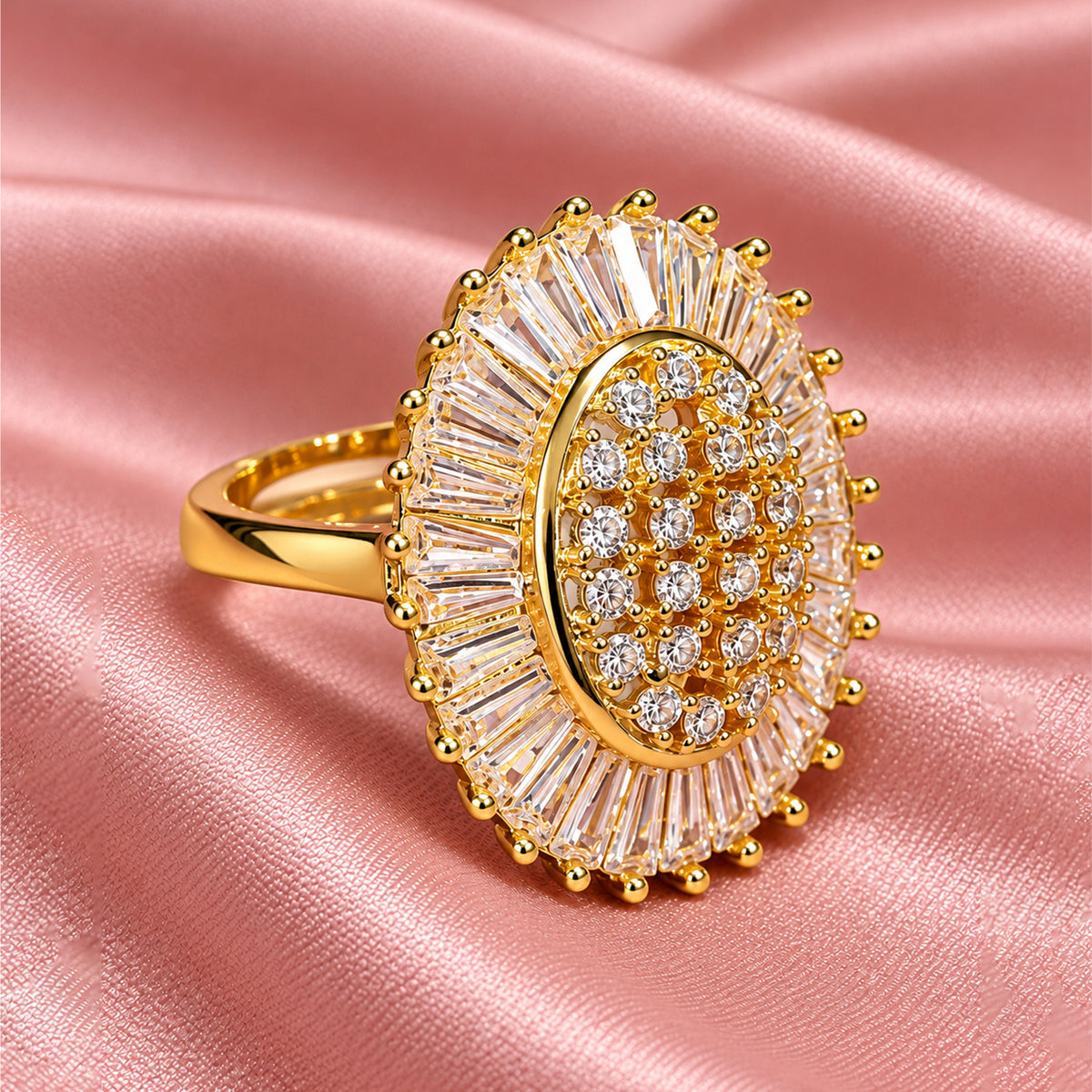 Artklim Elegant Radiant Oval Crystal Gold-Tone Anti-Tarnish Ring