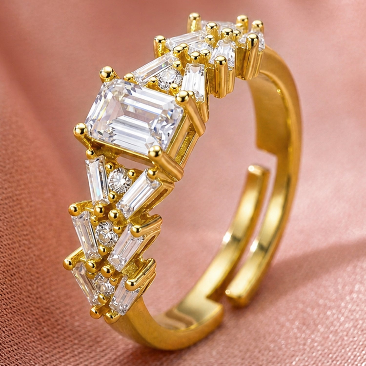 Artklim Gold-Plated Princess Cut Adjustable Anti-TarnishRing