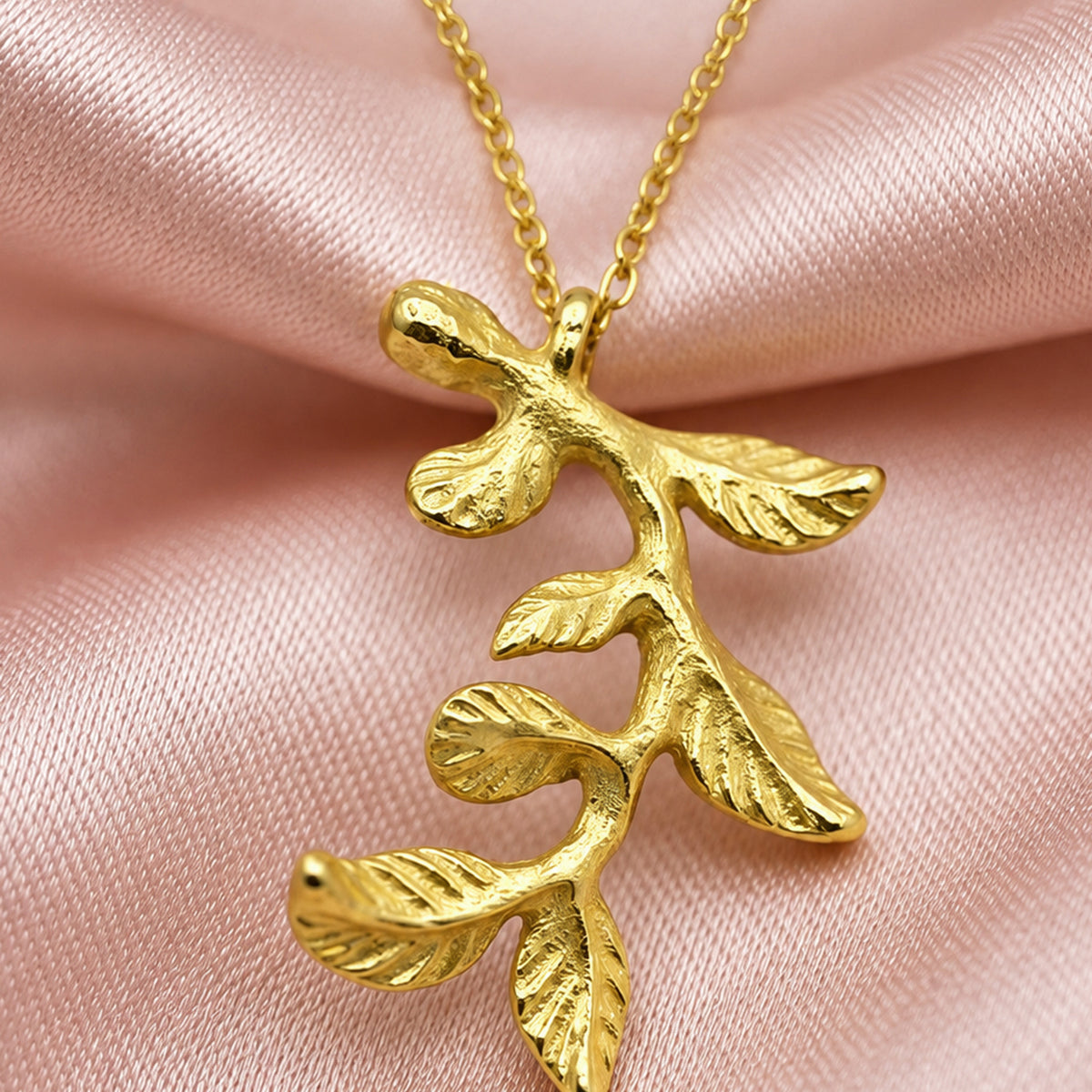 Artklim Golden Leaf Branch Anti-Tarnish Pendant Necklace