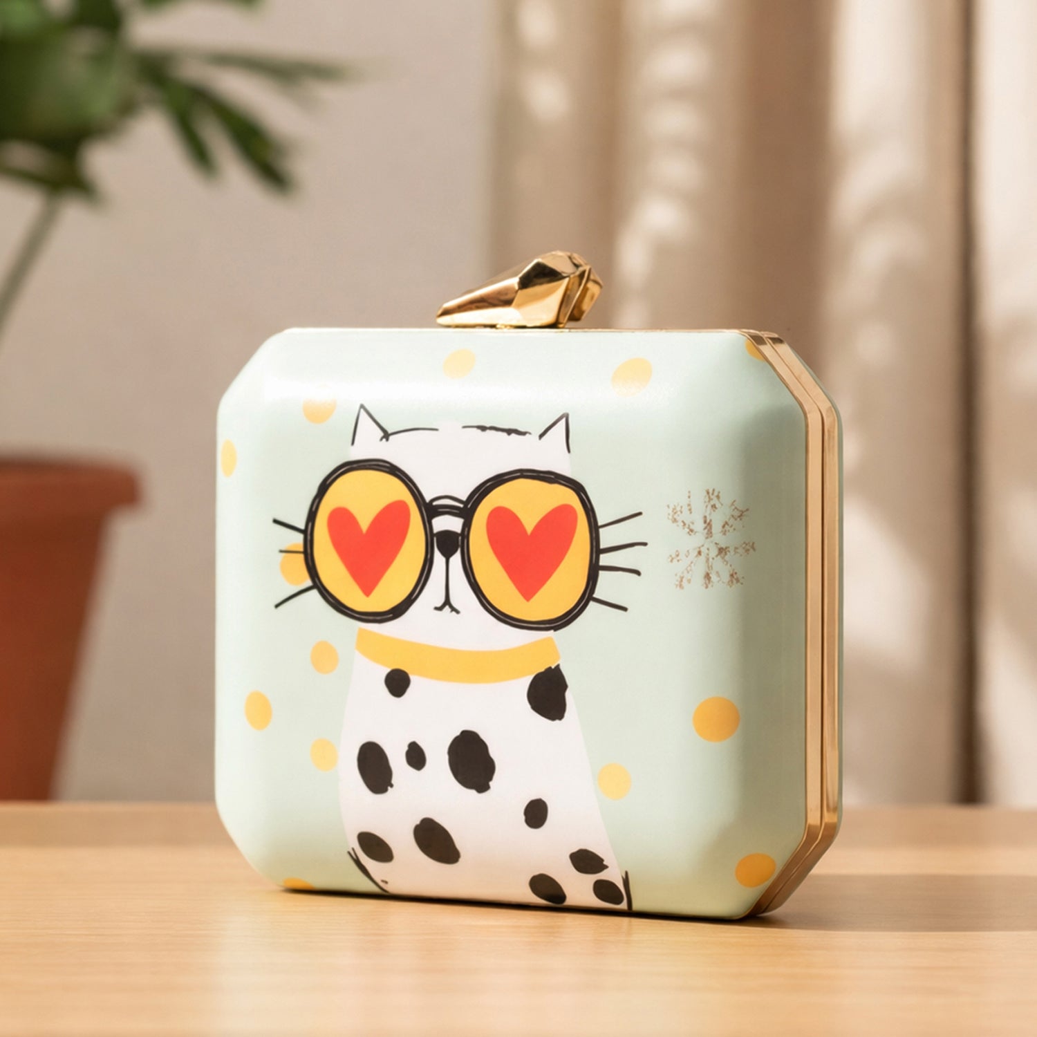 Artklim Heart Eyes Kitty Printed  Clutch