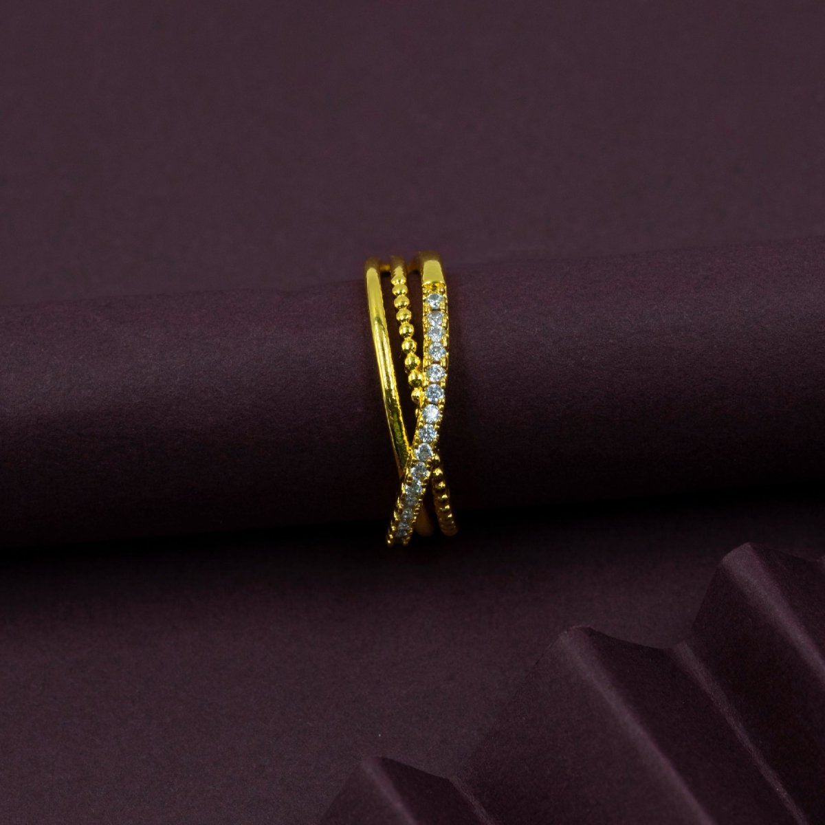 Artklim Gold Plated Studded Cross Design Ring