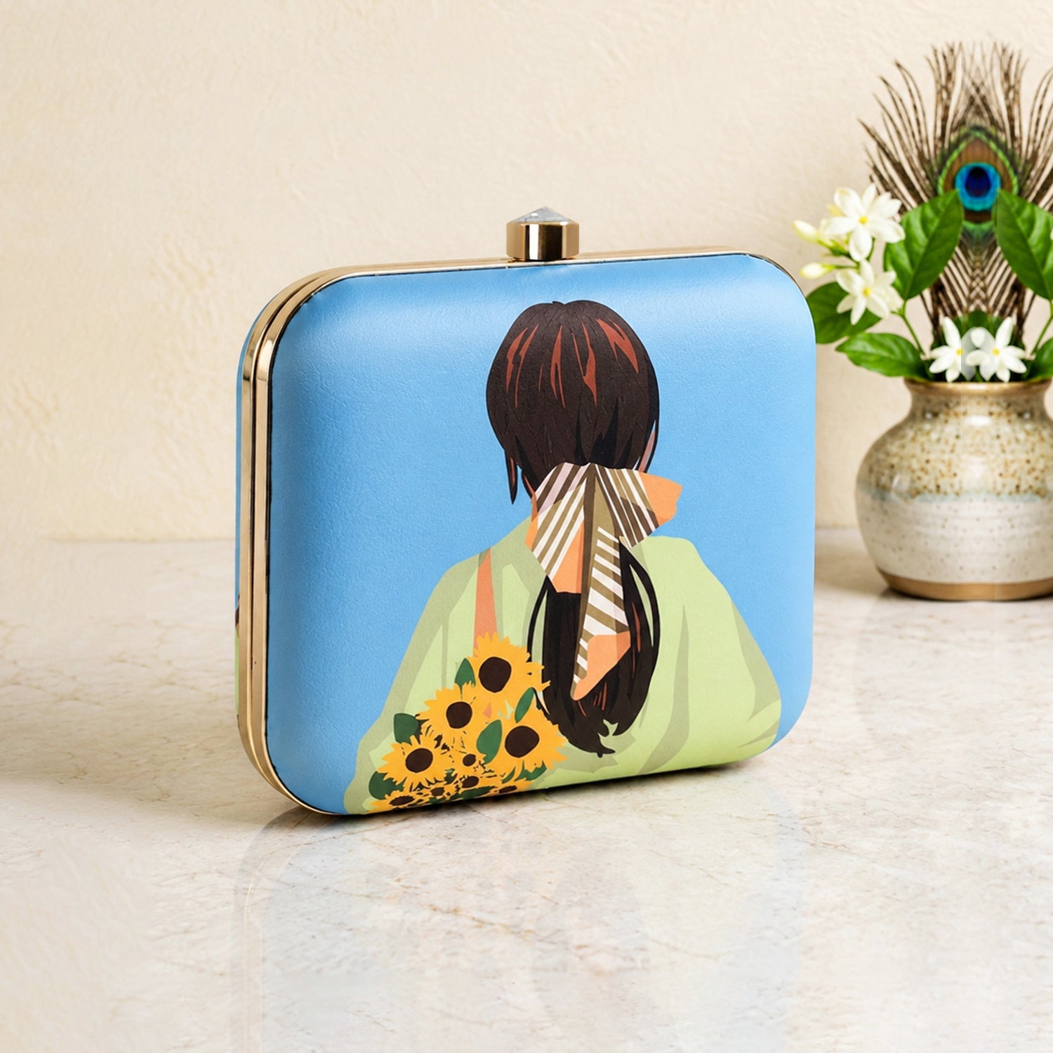Artklim Blue Portrait Printed Clutch