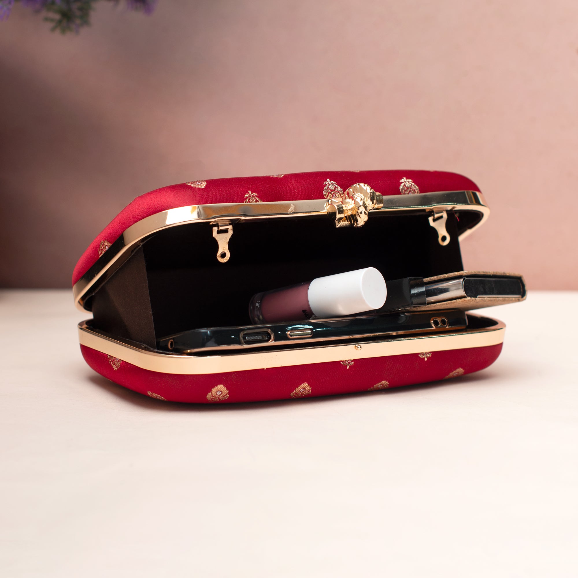Artklim Wine Bloom Embellished Embroidered Clutch