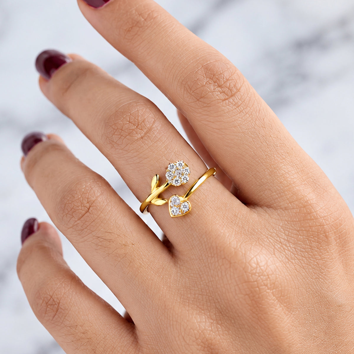 Artklim Elegant Floral Crystal Gold-Tone Anti-Tarnish Ring