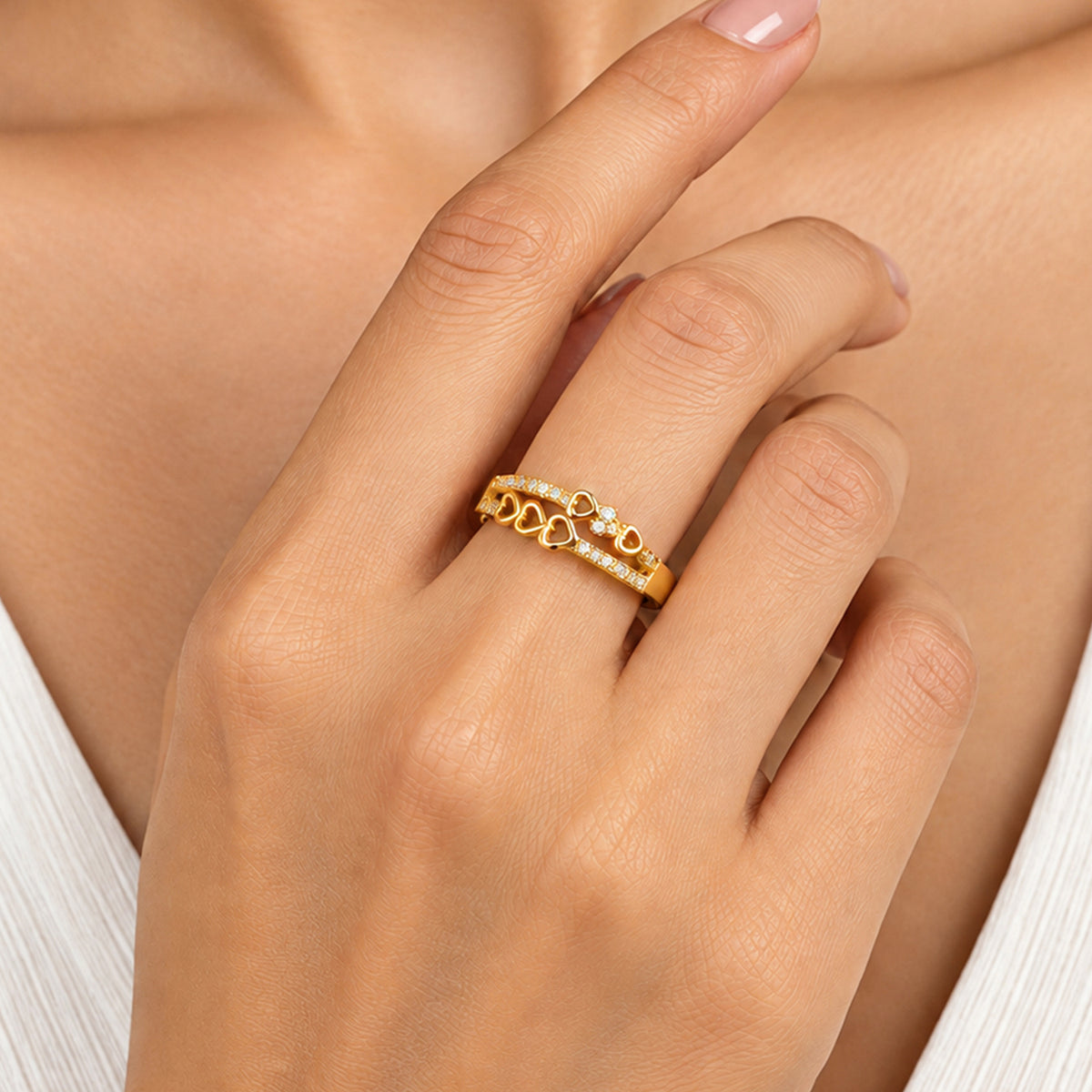 Artklim Sweet Heart Charm Gold-Tone Anti-Tarnish Ring