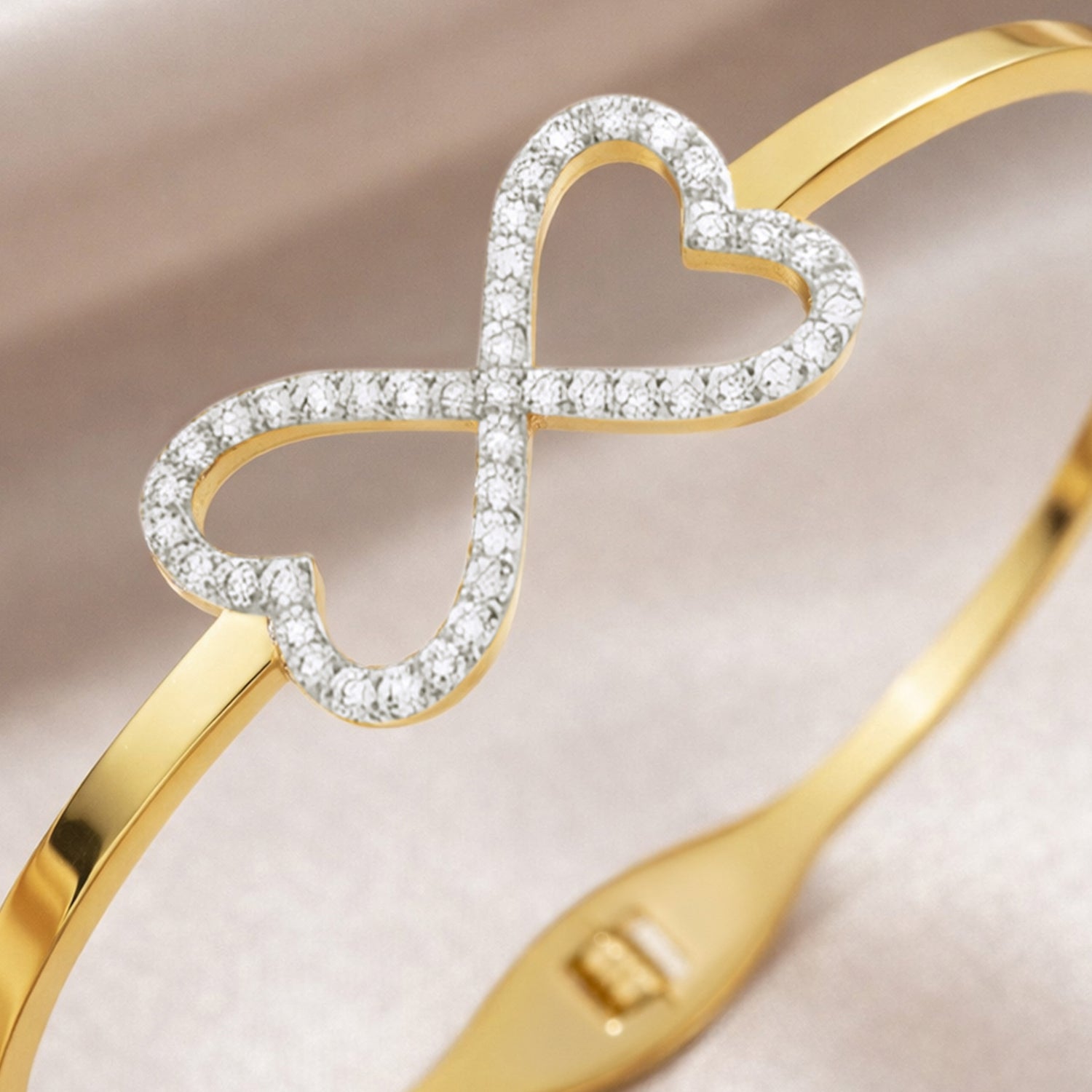 Artklim Gold Plated Crystal Heart Knot Anti-Tarnish Bangle Bracelet