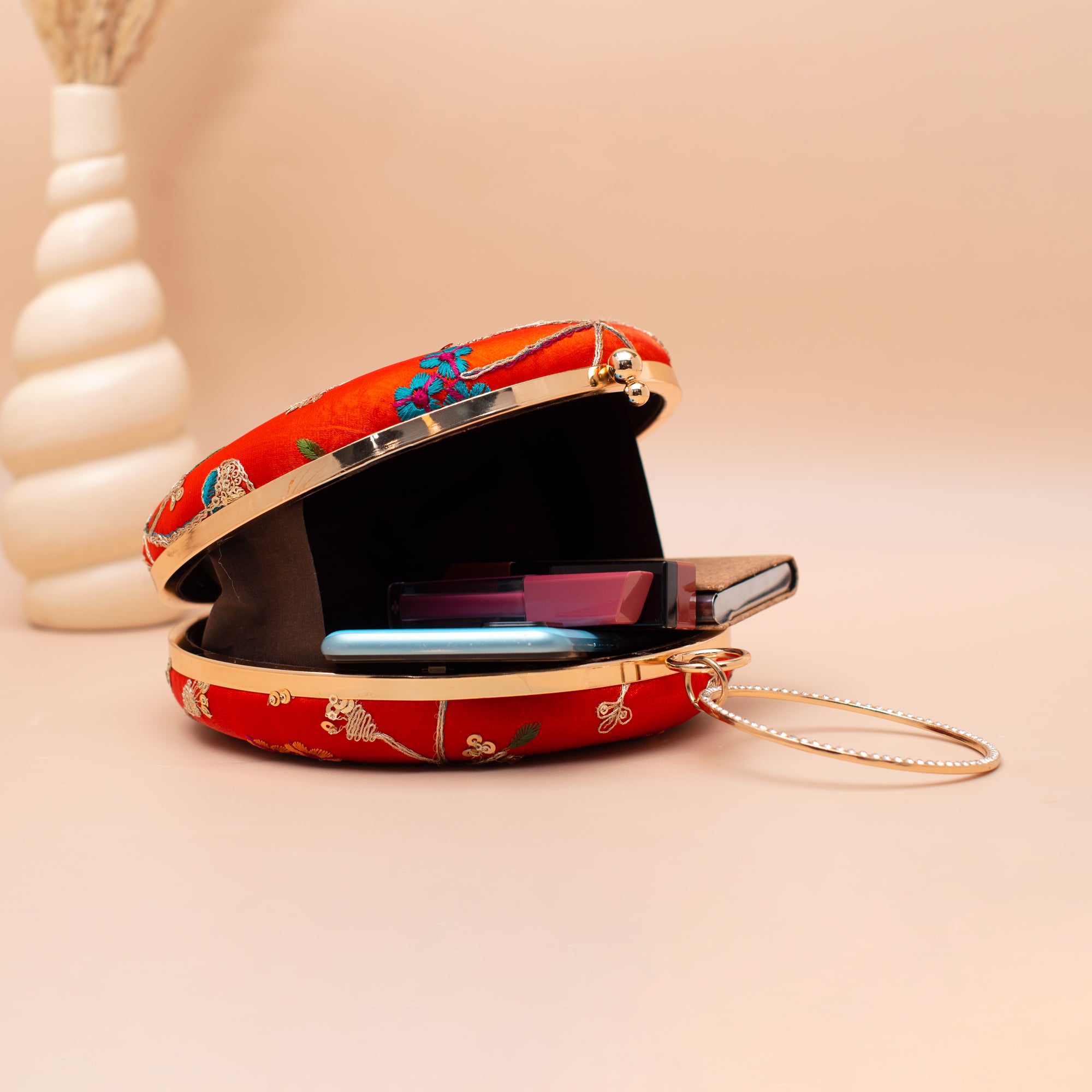 Artklim Red Floral Bright Embroidered Clutch