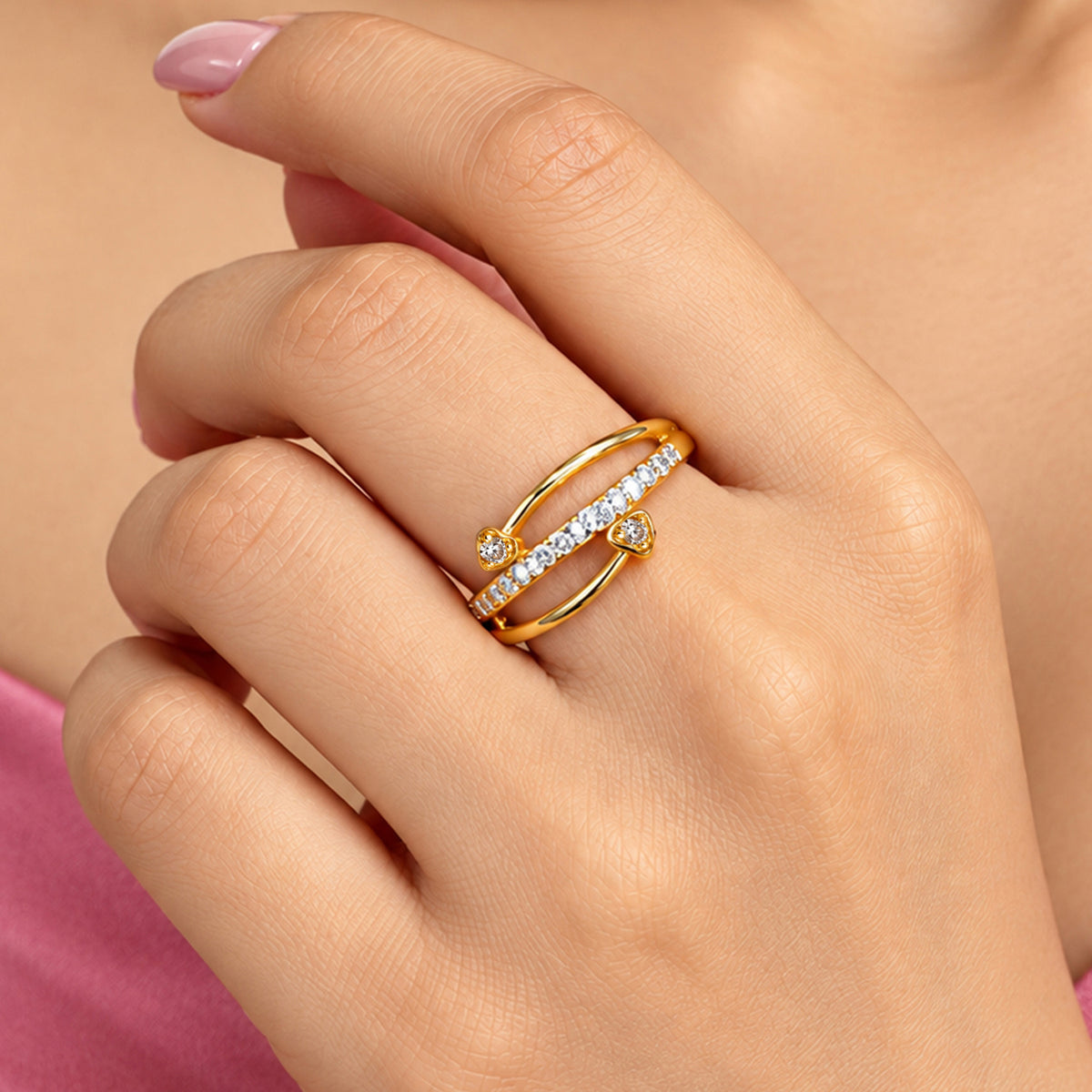 Artklim Elegant Heart-Accent Crystal Gold-Tone Anti-Tarnish Ring