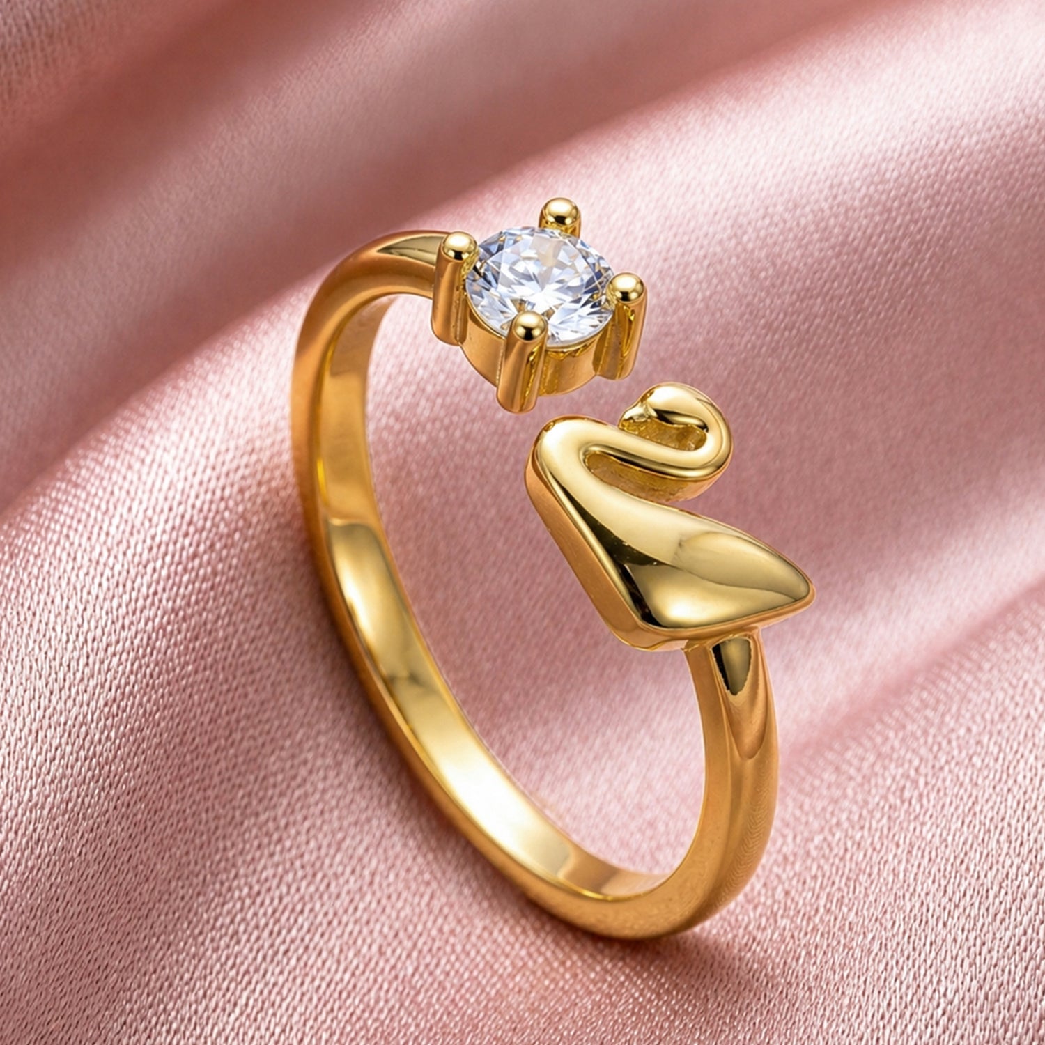 Artklim Gold-Plated Swan Adjustable Crystal Anti-Tarnish Ring