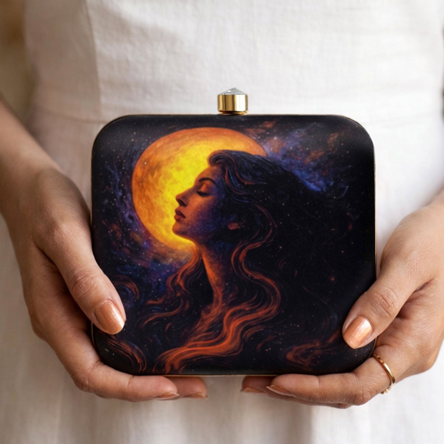 Artklim Celestial Moon Goddess Clutch printed