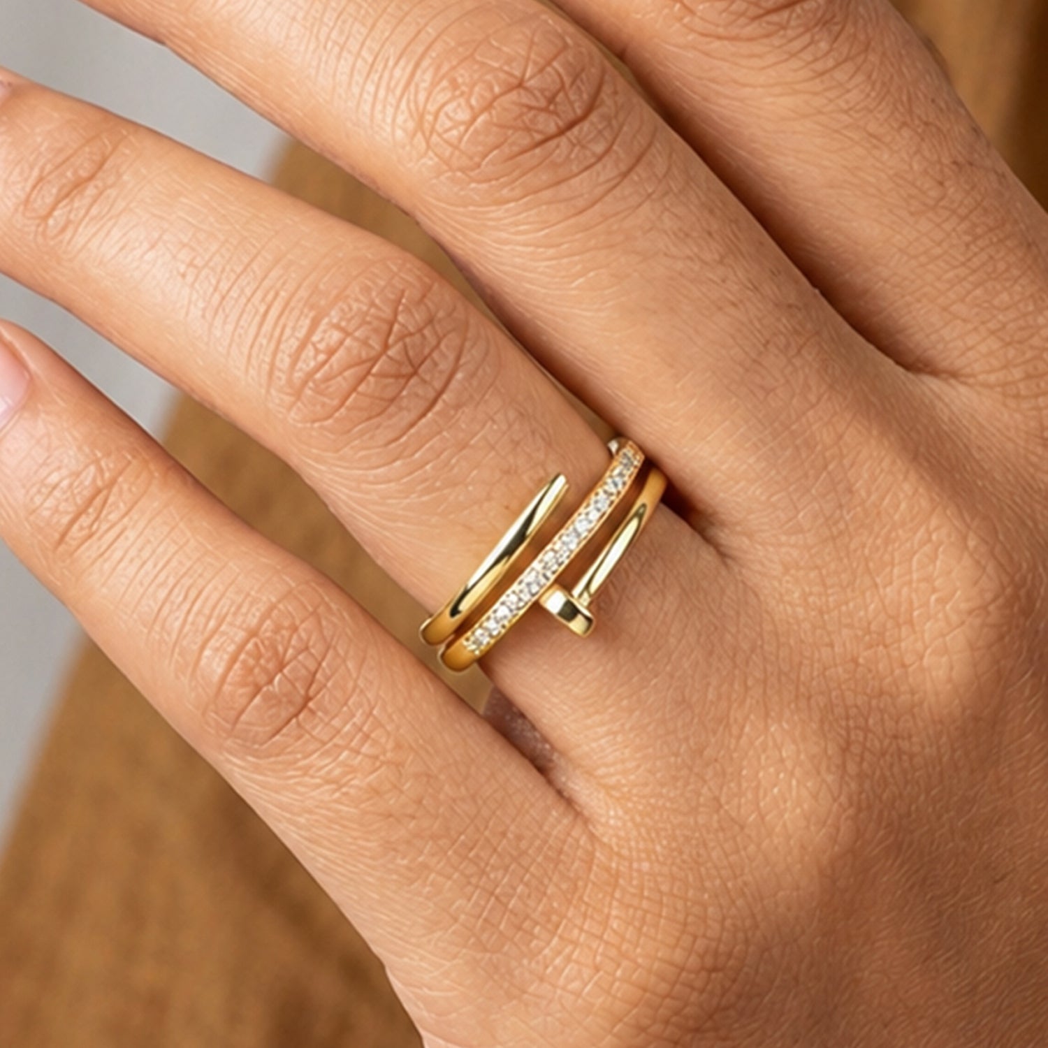 Artklim Modern Dual Band with Pavé Crystal Anti-Tarnish Ring