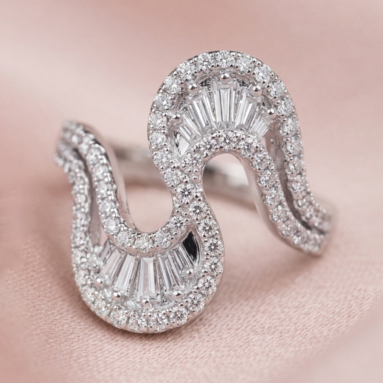 Artklim Sliver- Plated Elegant Swirl Diamond Studded Anti-Tarnish Ring