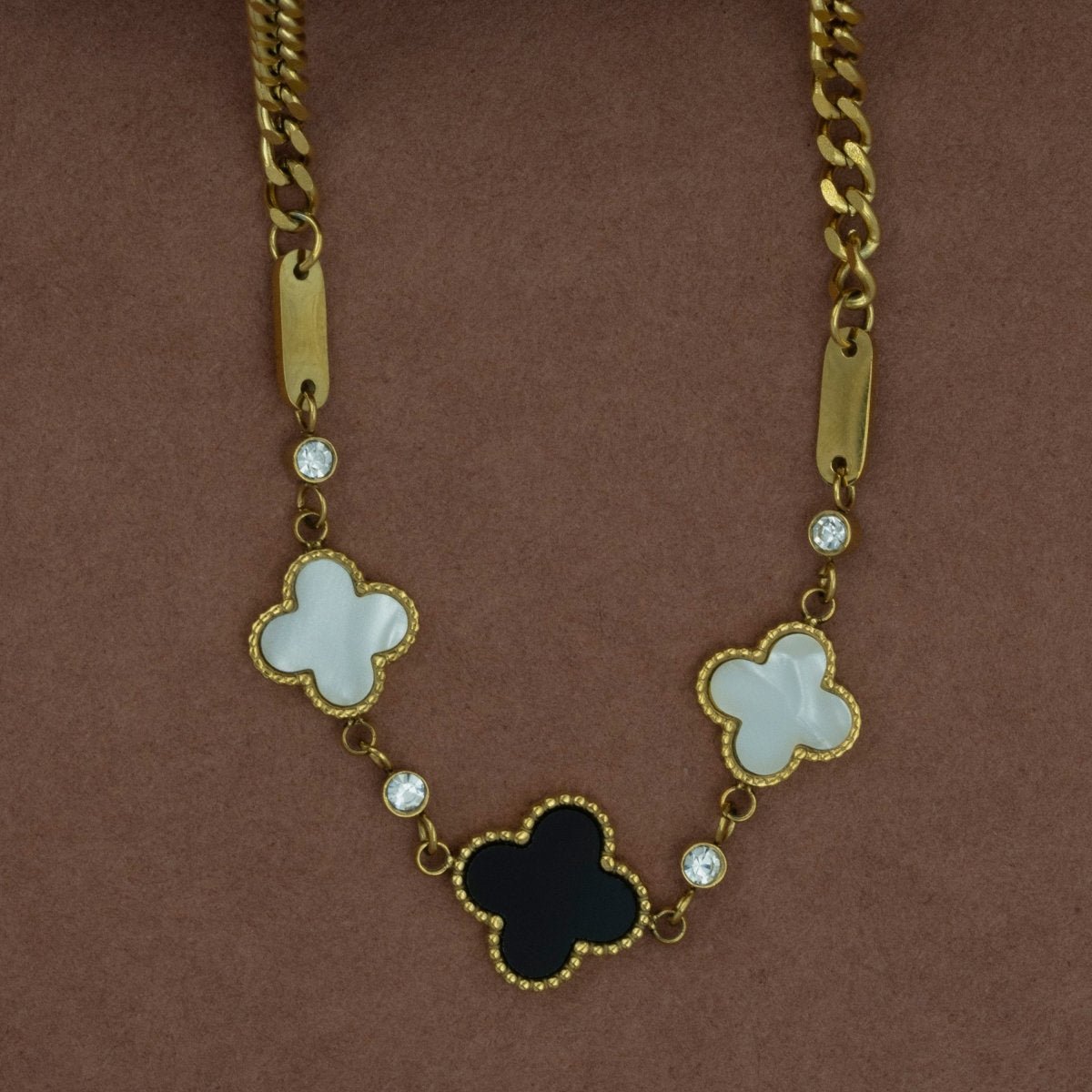Artklim Gold Plated Black And White Clover Pendant Necklace