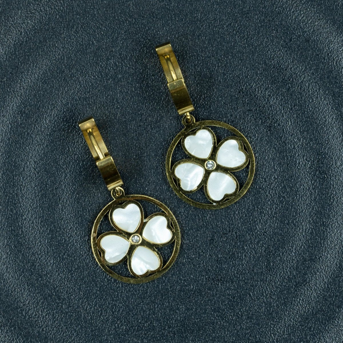 Artklim Clover Leaf Gold Plated Drop Hoop Earrings