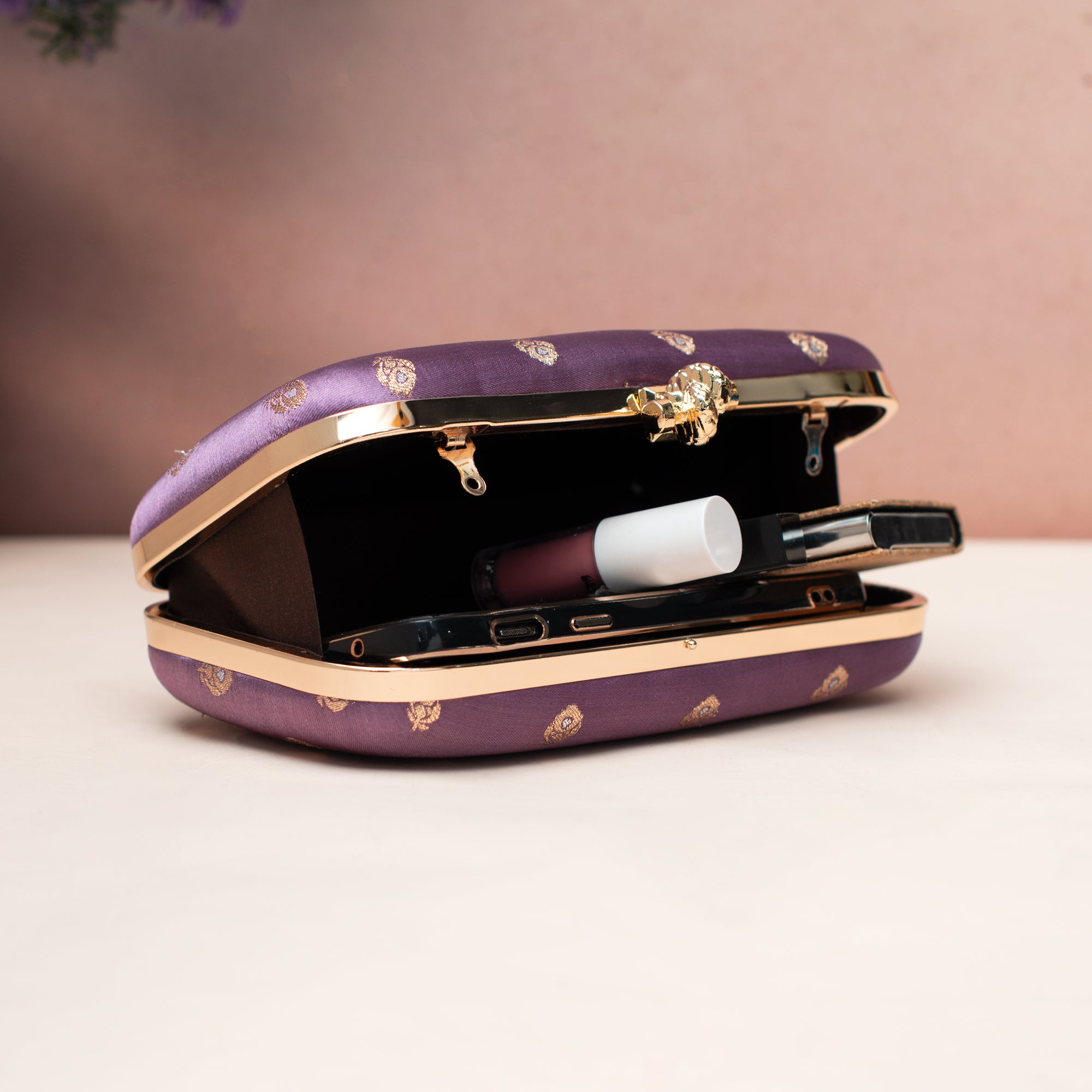 Artklim Lavender Royale Gold-Motif Embroidered Clutch