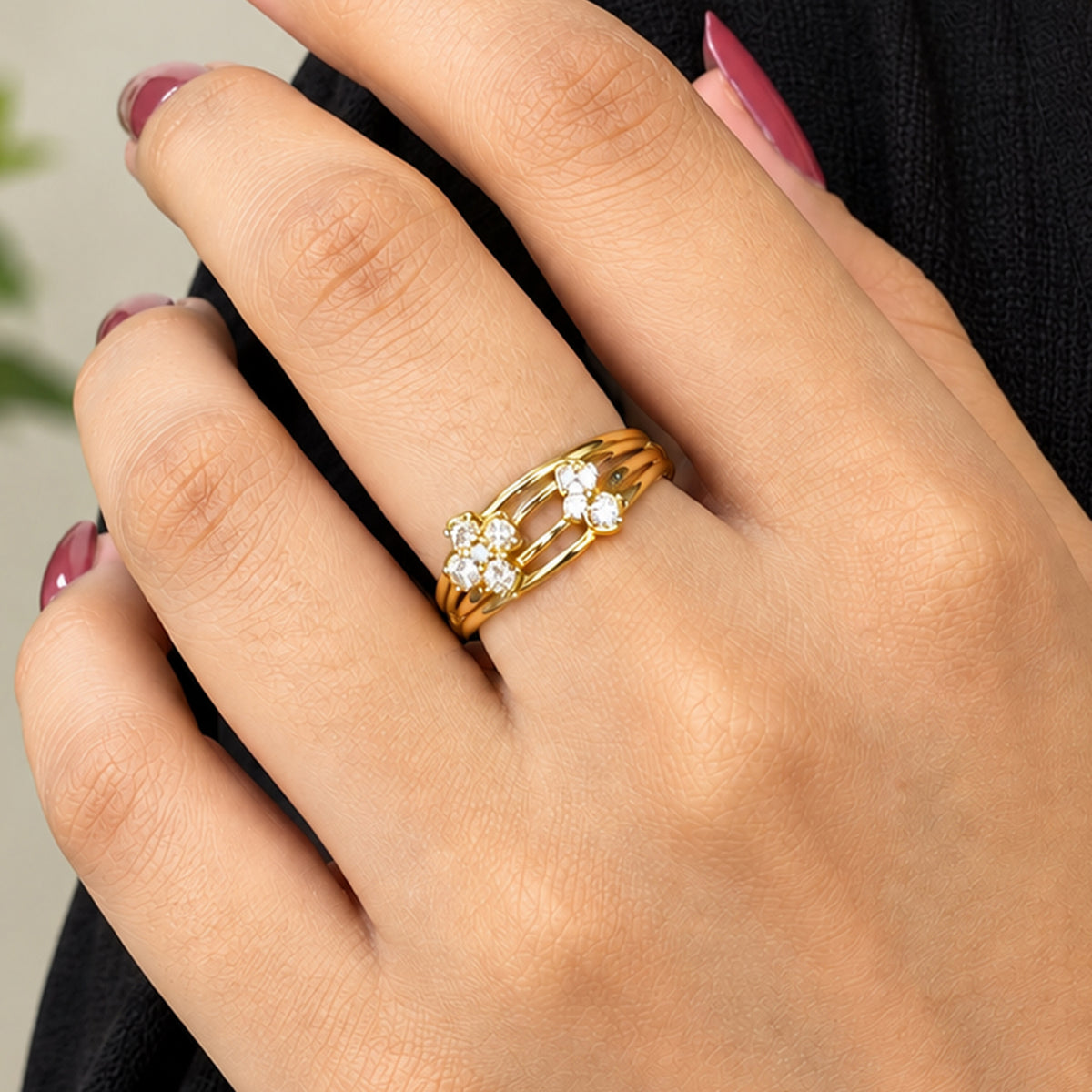 Artklim Delicate Double Flower Gold-Tone Anti-Tarnish Ring
