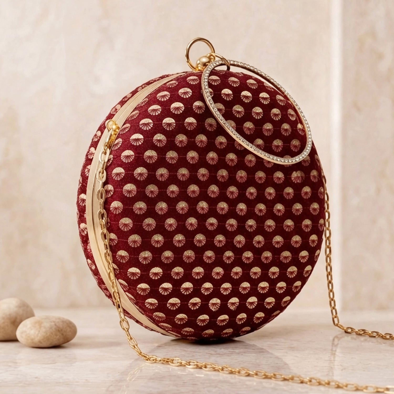 Artklim Royal Crimson Studded Embroidery Clutch
