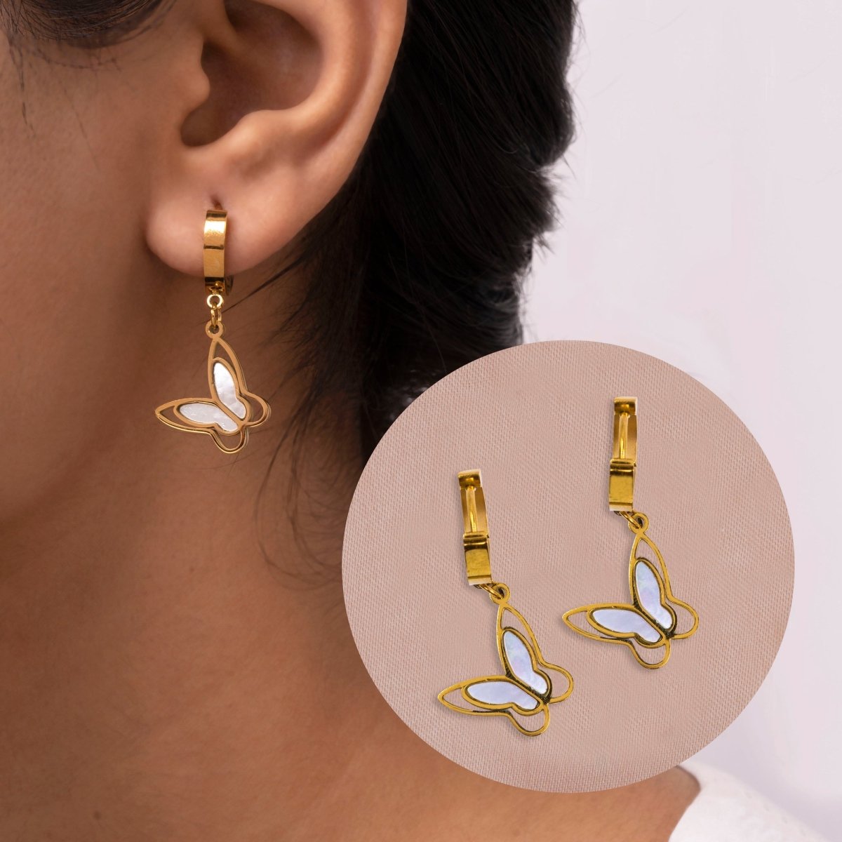 Artklim Gold Plated Butterfly Drop Hoop Earrings