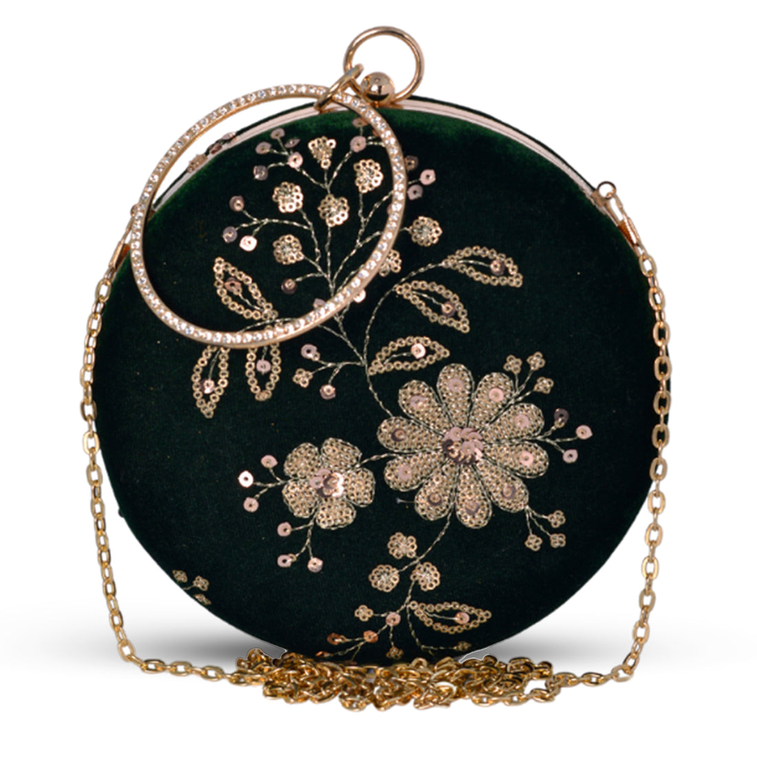 Artklim Dark Green Based Sequins Embroidery Clutch
