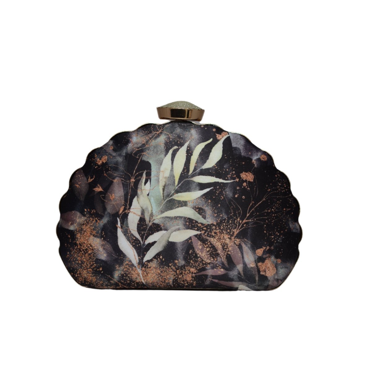Artklim Black Floral Printed D-shape Clutch