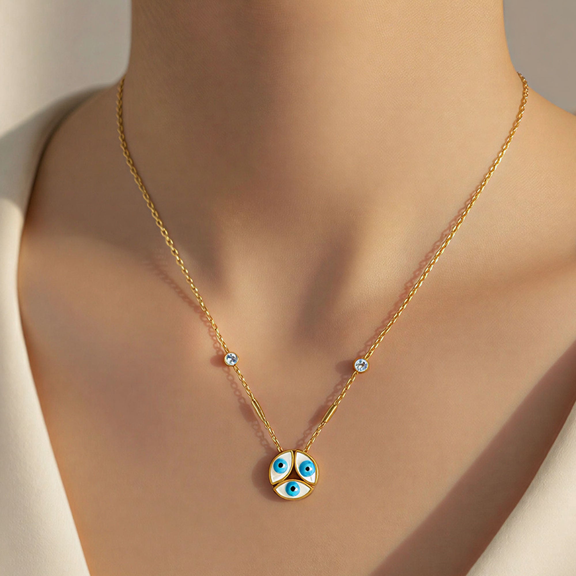 Artklim Gold Plated Triple Evil Eye Pendant Necklace