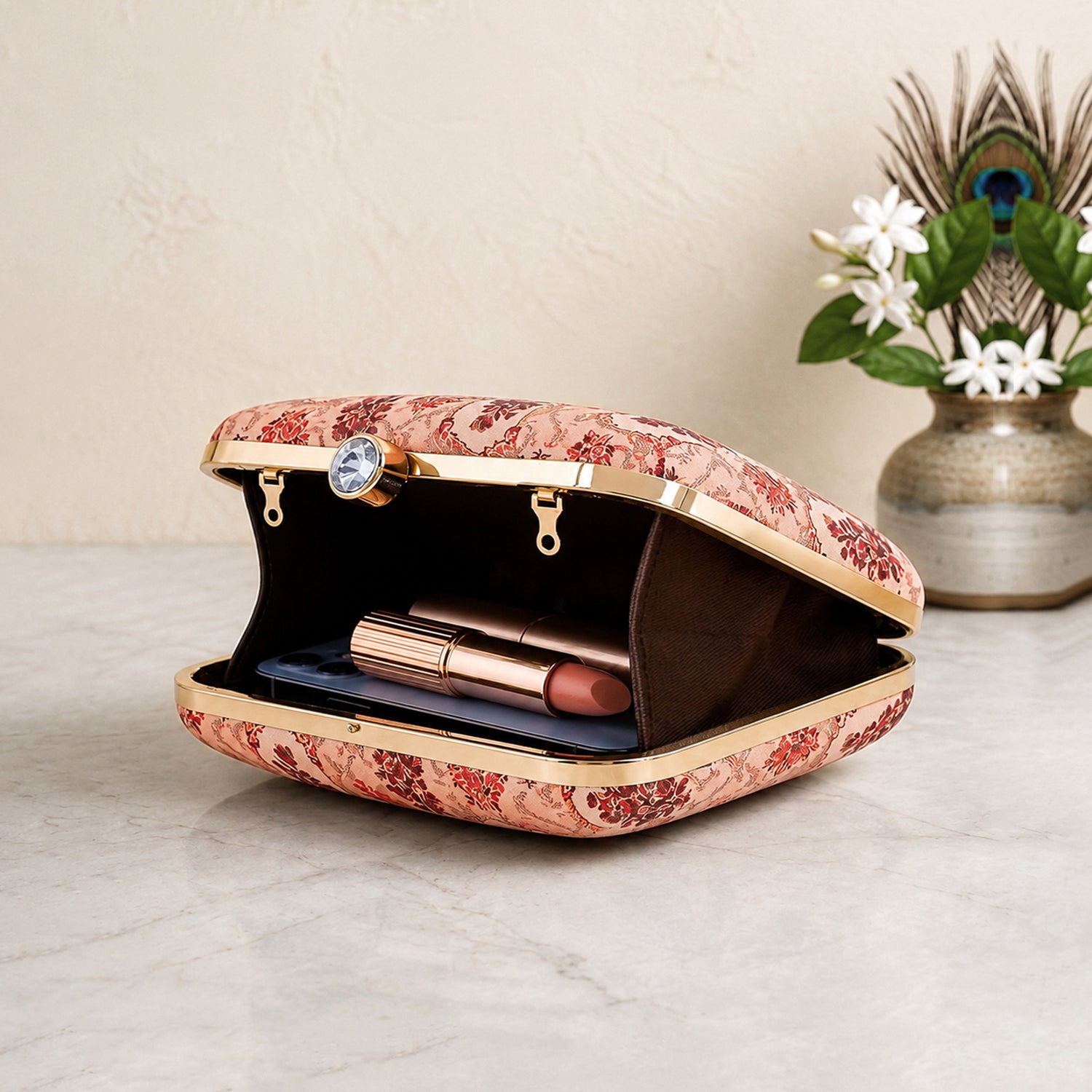 Artklim Peach Printed Clutch