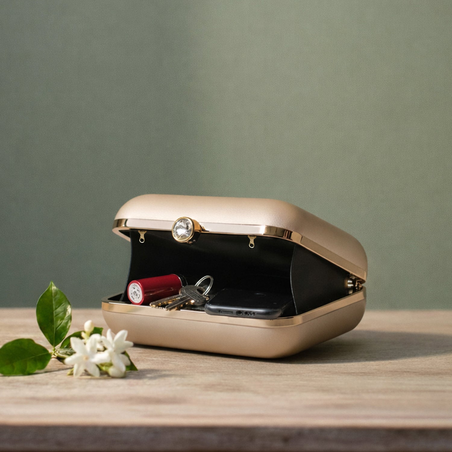 Off White Based Flower Girl Printed Clutch