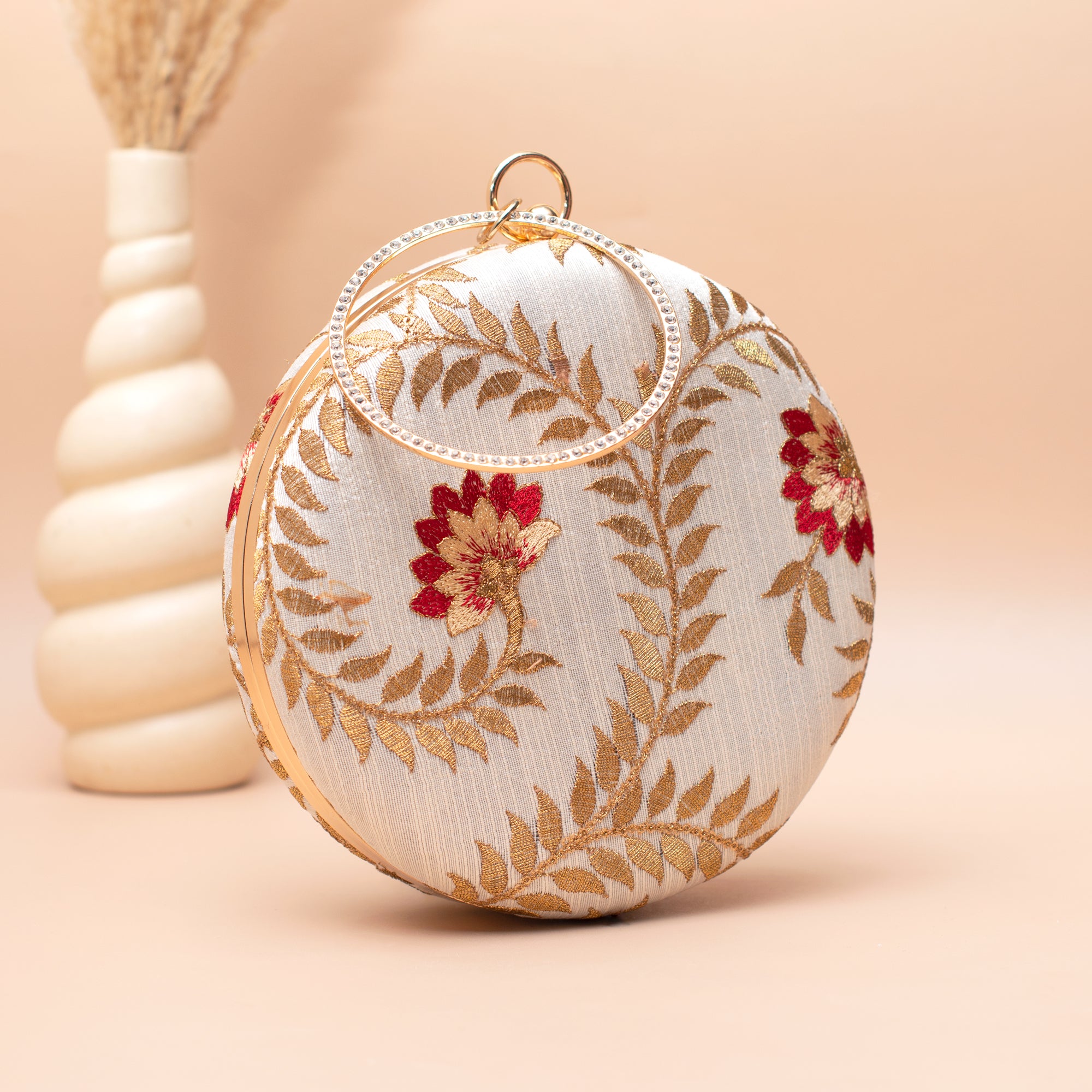 Artklim Golden Bloom Round  Embroidery Clutch