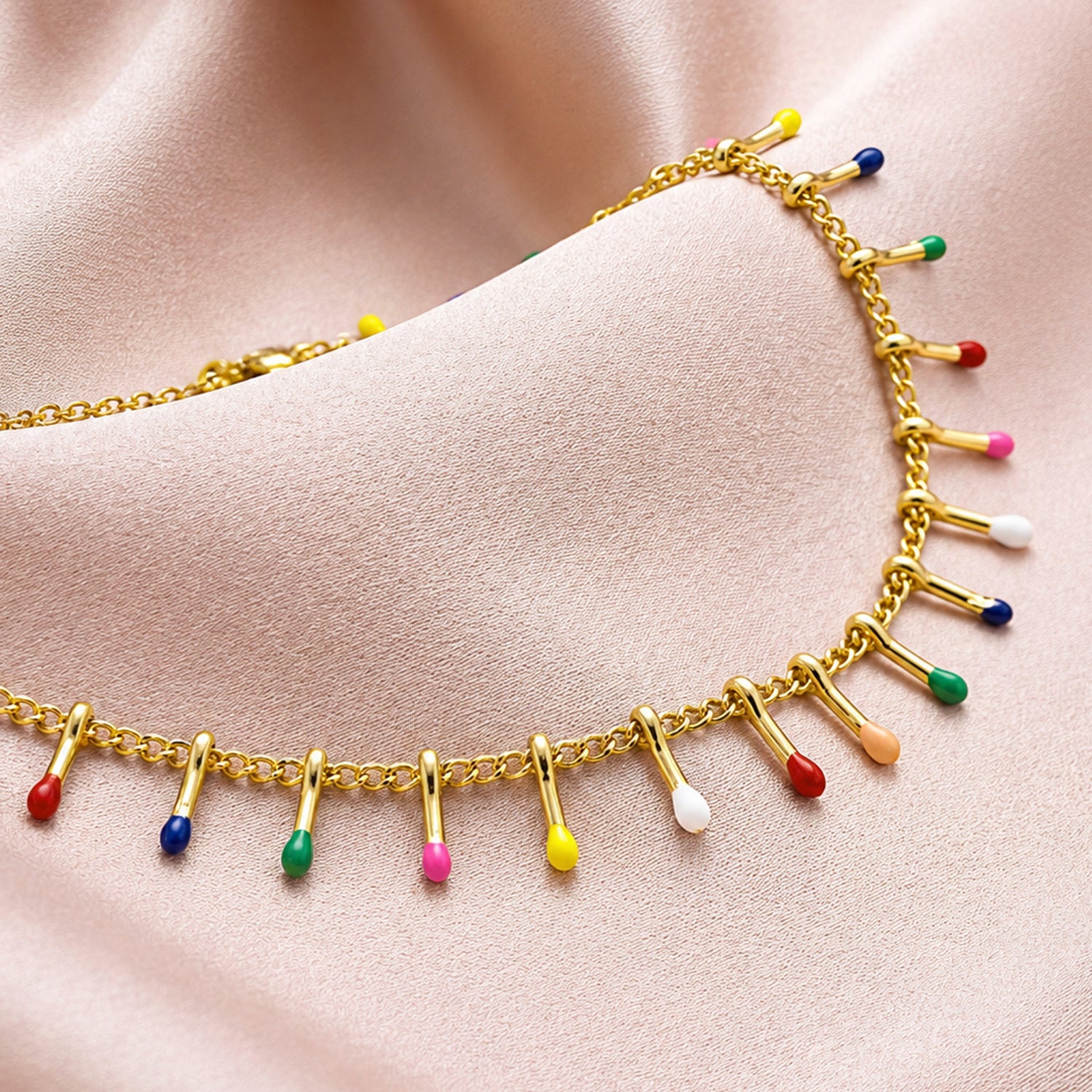 Artklim Rainbow Enamel Dangle Chain Anti-Tarnish Anklet