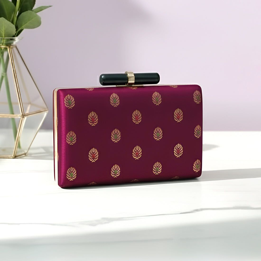 Artklim Maroon Floral Ethnic Embroidered Clutch