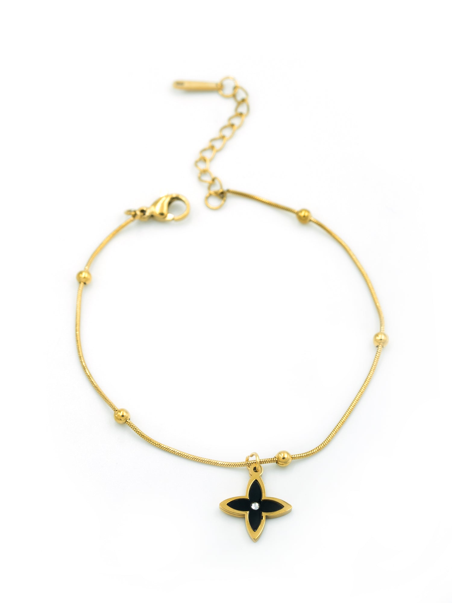 Artklim Gold Plated Anti Tarnish Black Clover Charm Bracelet
