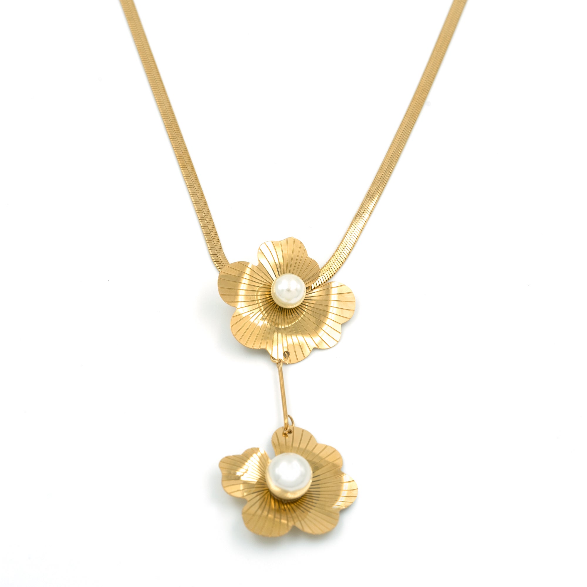 Artklim Golden Bloom Pearl Pendant Necklace