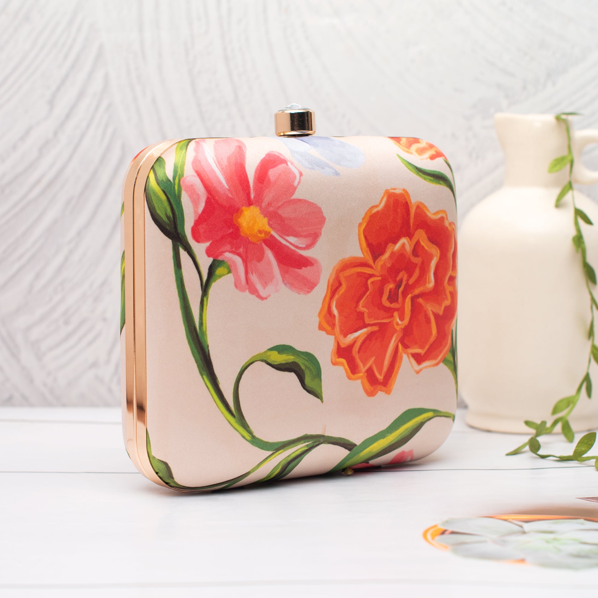 Artklim Floral Pink–Orange Portrait Clutch