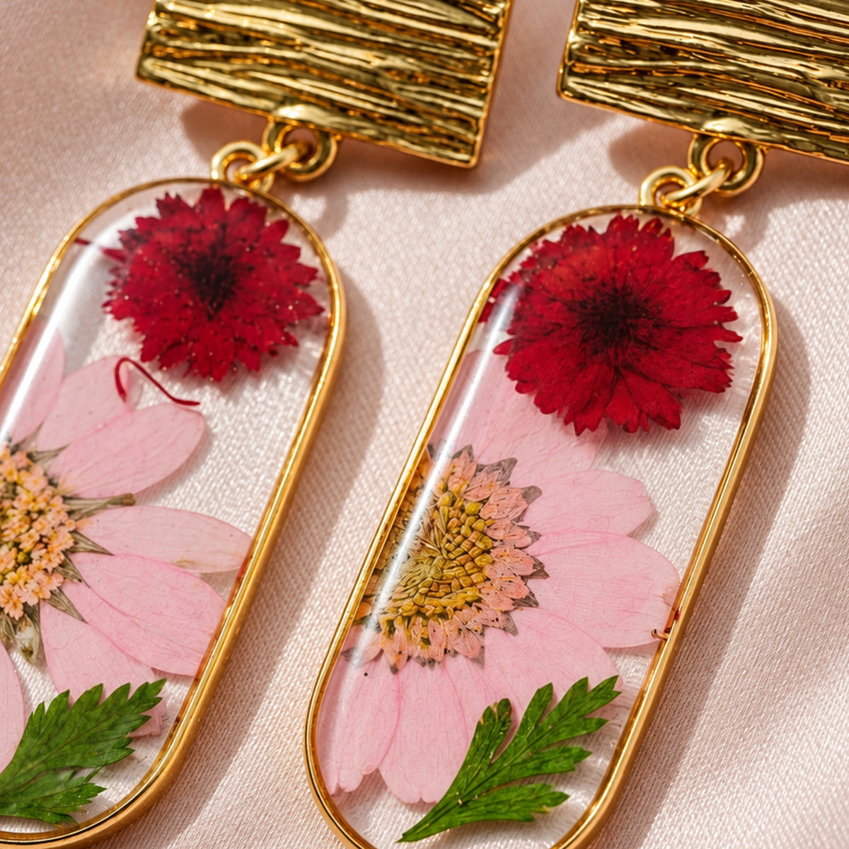 Artklim Elegant Pink Floral Gold-Tone Anti-Tarnish Earring