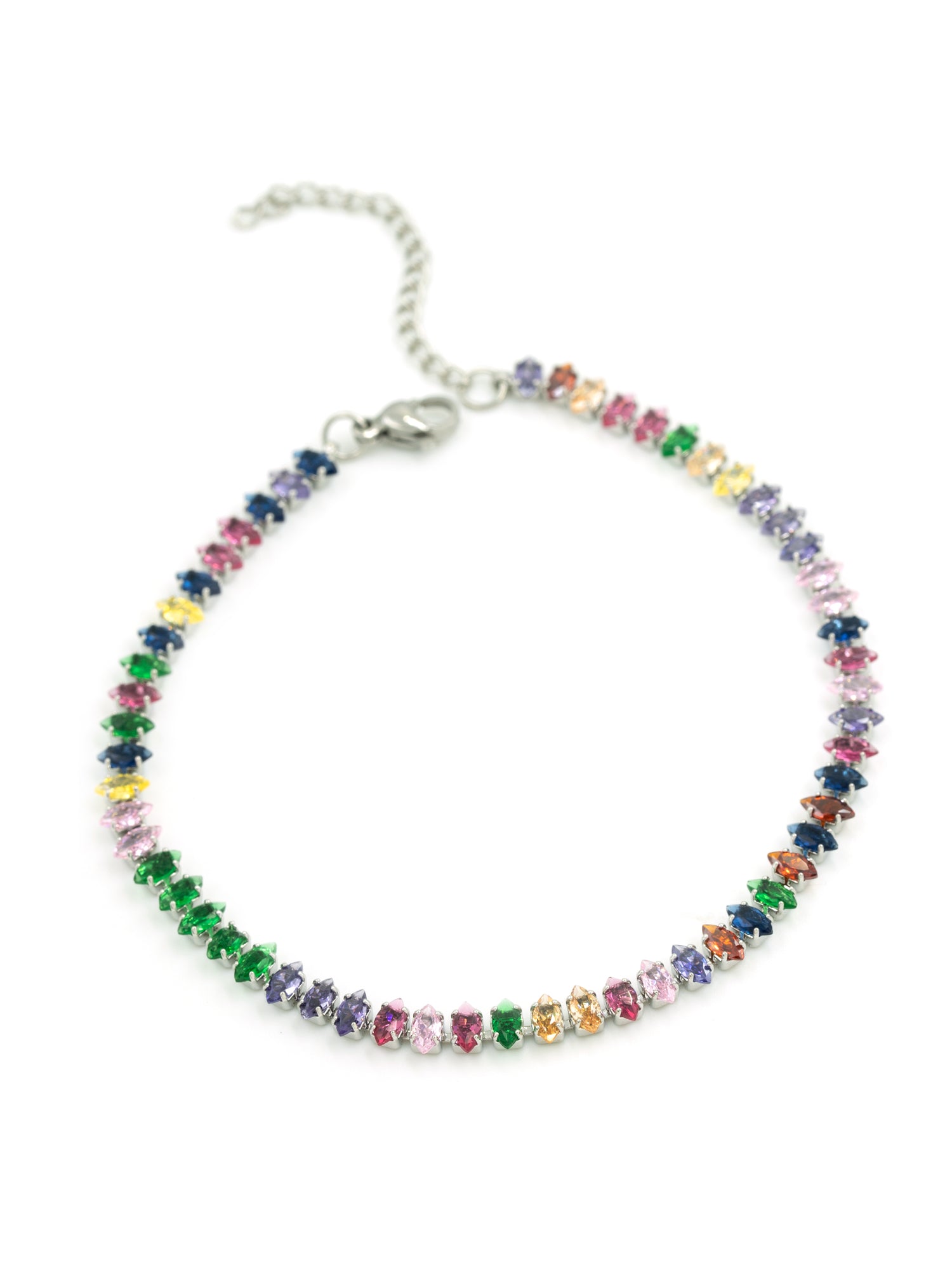 Artklim Silver-Toned Rainbow Crystal Anti Tarnish Anklet