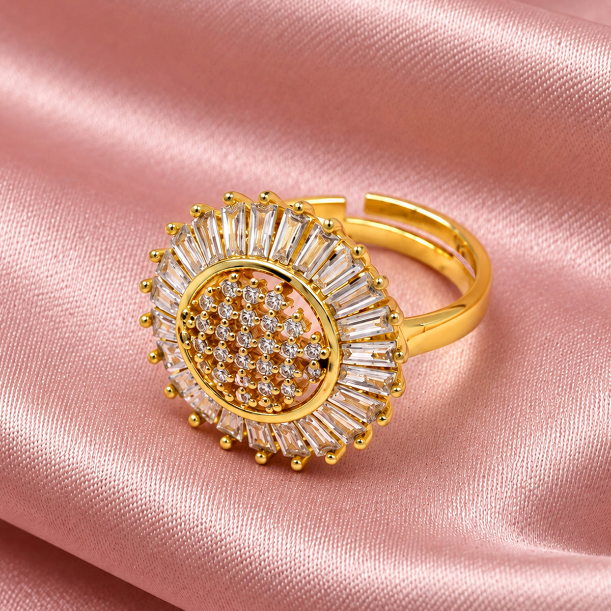 Artklim Elegant Halo Crystal Gold-Tone Anti-Tarnish Ring